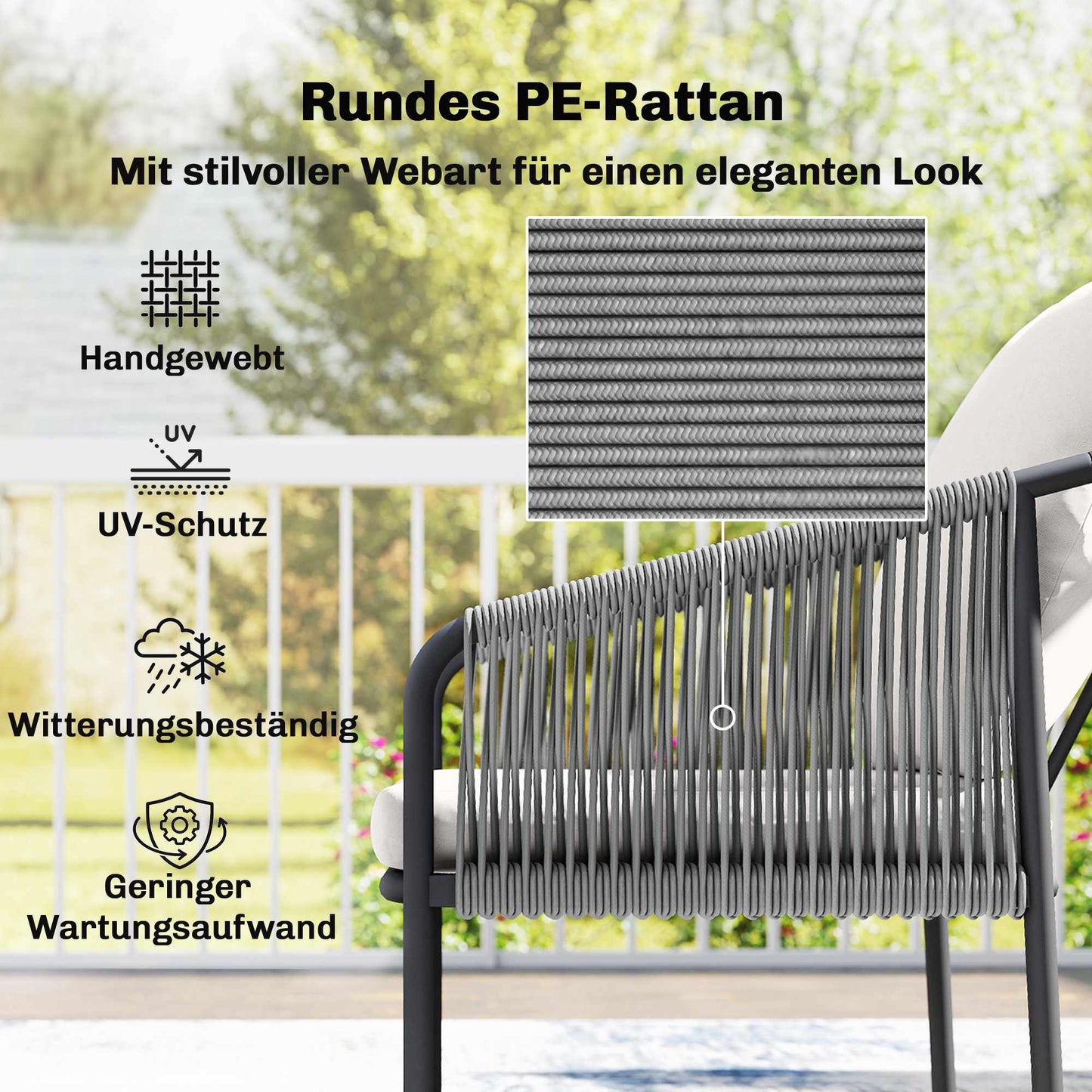 4-Piece Rattan Lounge Set with Cushions and Table