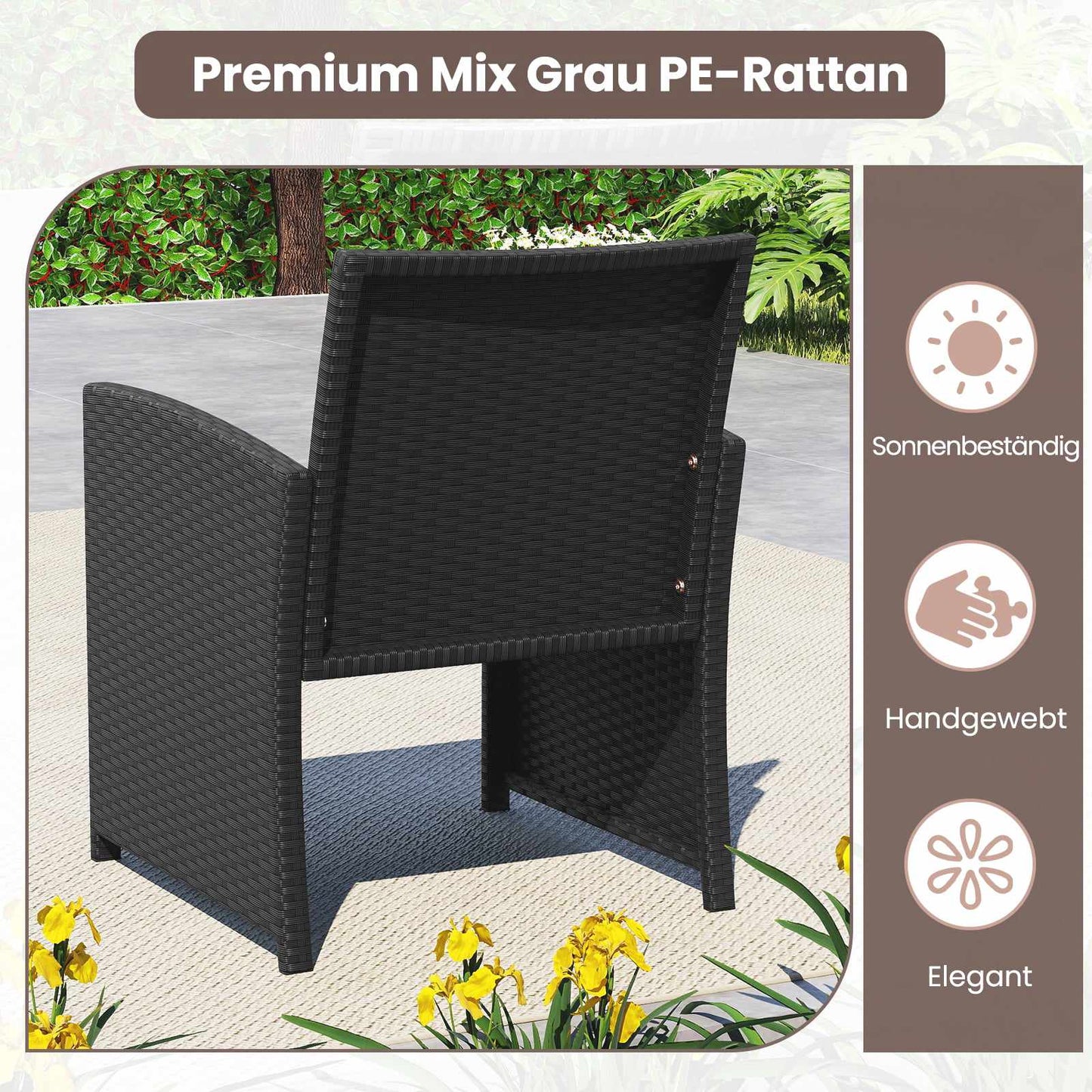 4-Piece Rattan Patio Set with Glass Coffee Table