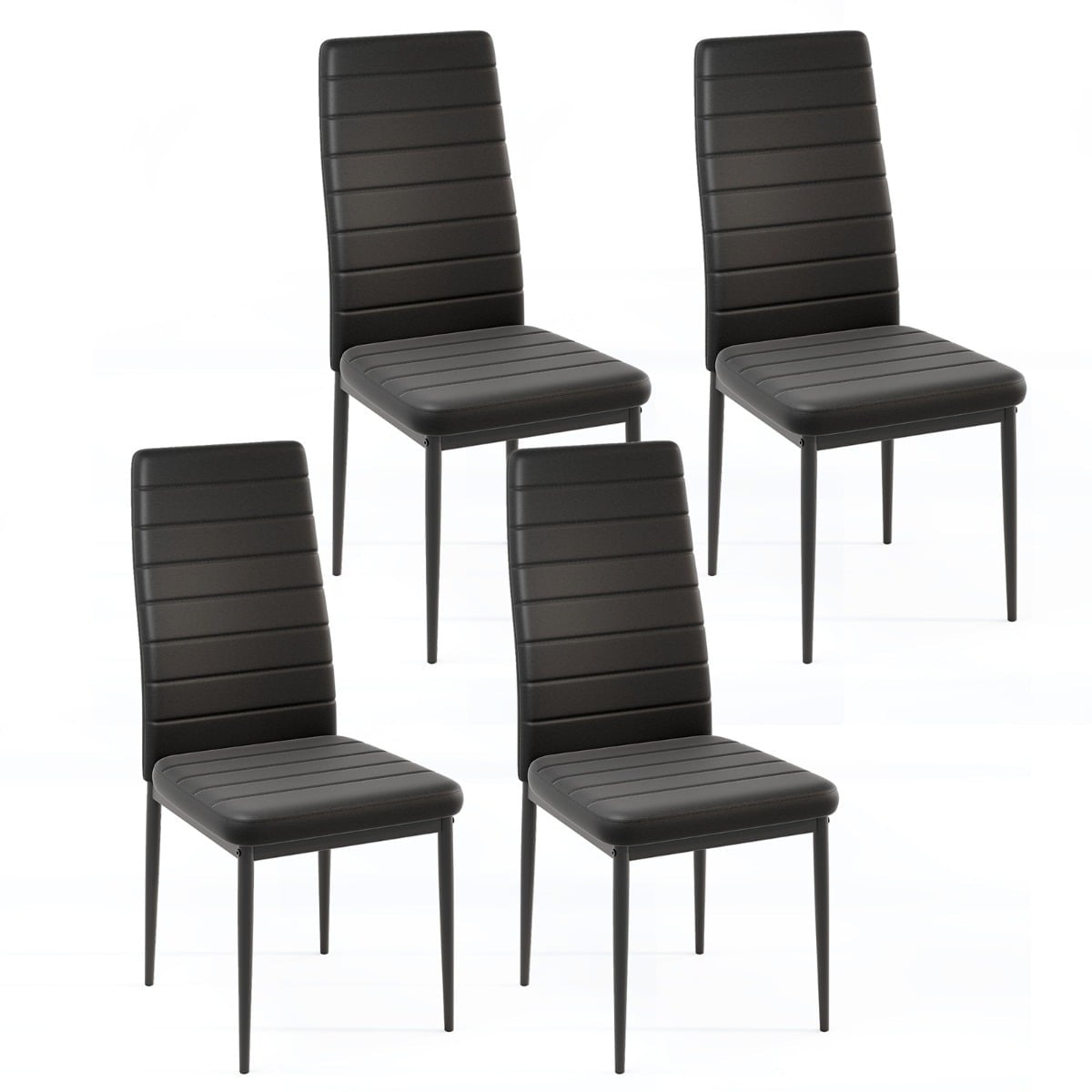 4-Piece Set Dining Chairs, Faux Leather, Armless, Black