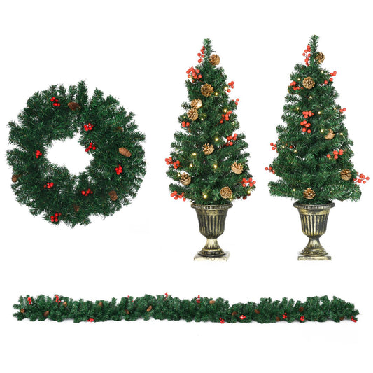 LED Christmas Decoration Set - Tree, Wreath, Wreath