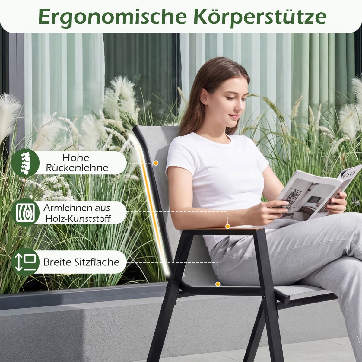 4-Piece Stackable Garden Chairs, Breathable Teslin Fabric