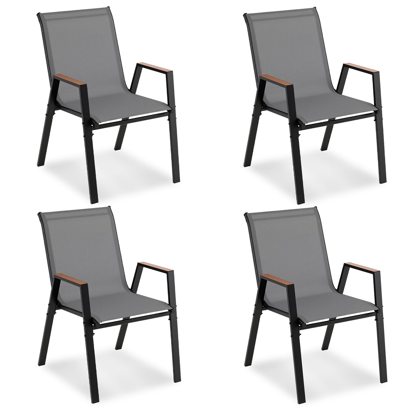 4-Piece Stackable Garden Chairs, Breathable Teslin Fabric