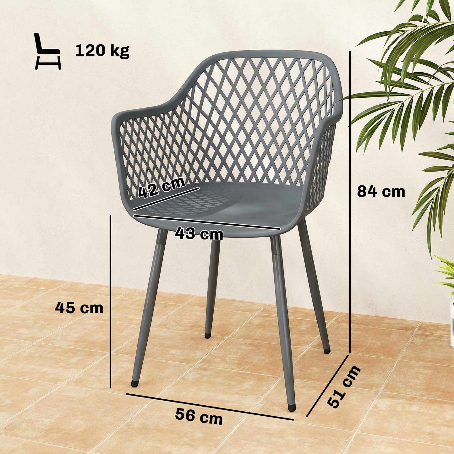 4-Piece UV-Resistant Dark Grey Plastic Garden Chairs Set