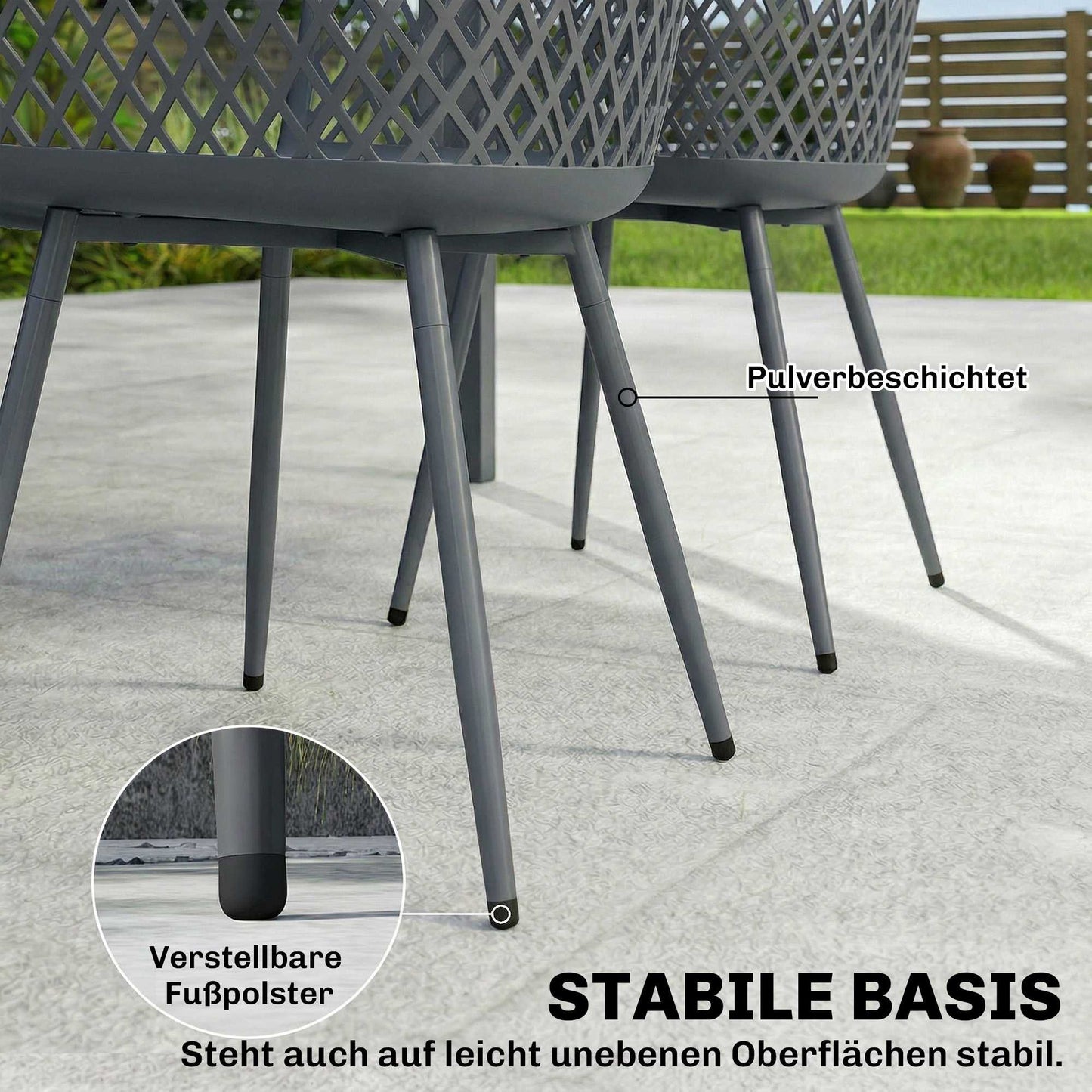 4-Piece UV-Resistant Dark Grey Plastic Garden Chairs Set