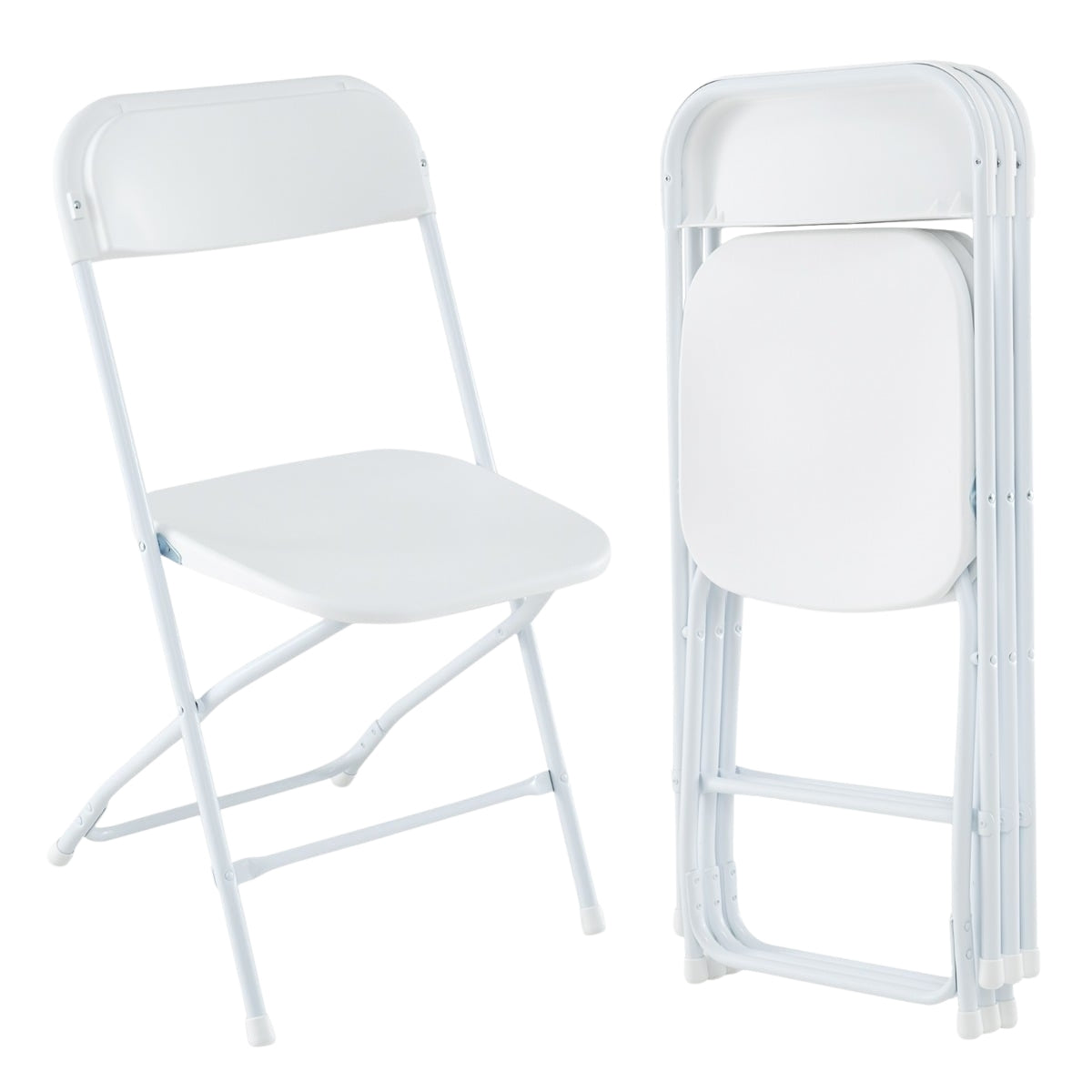 4-Piece White Folding Chairs Set, Metal Frame, PP Seat