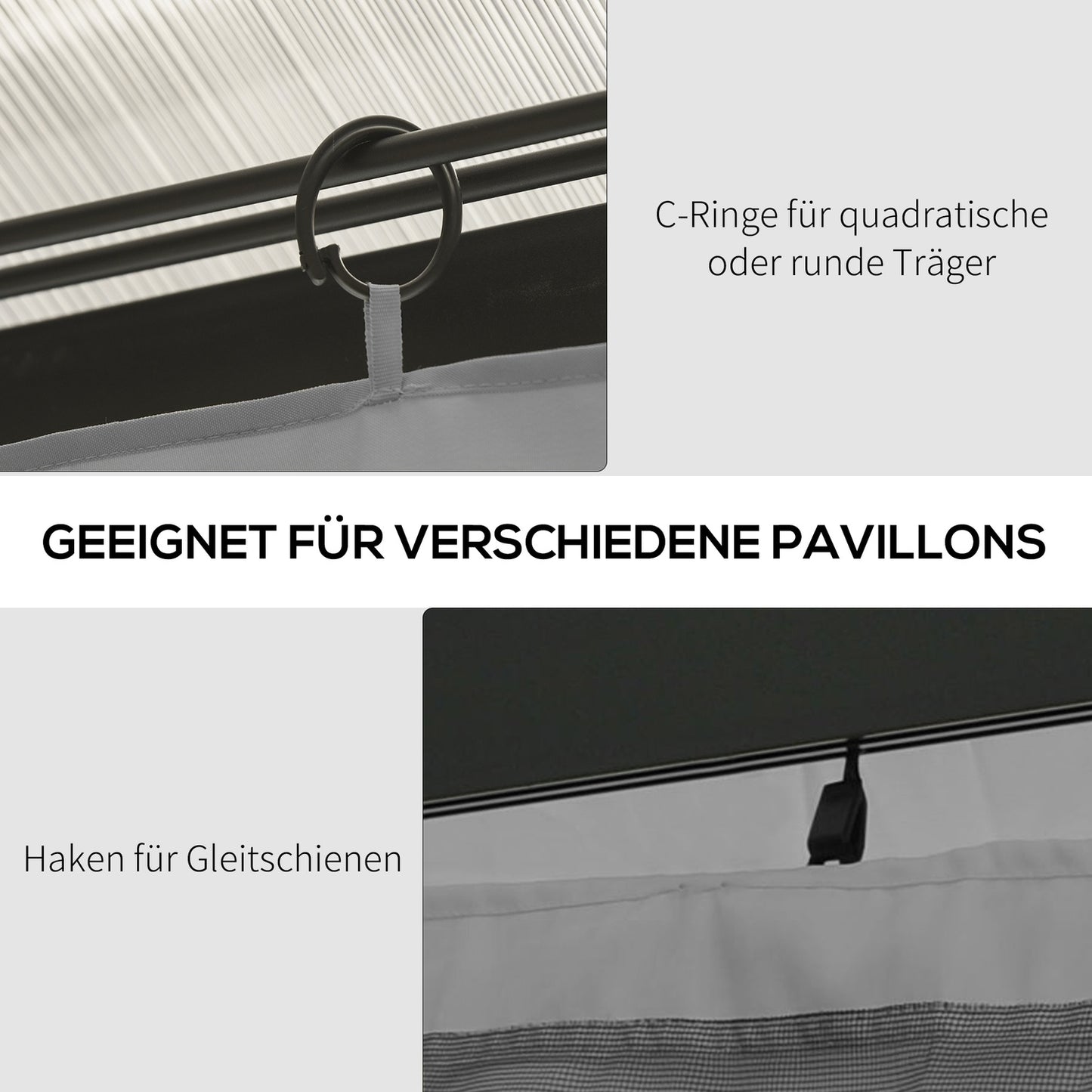 Gazebo side panels, light gray polyester, 3x4m, set of 4