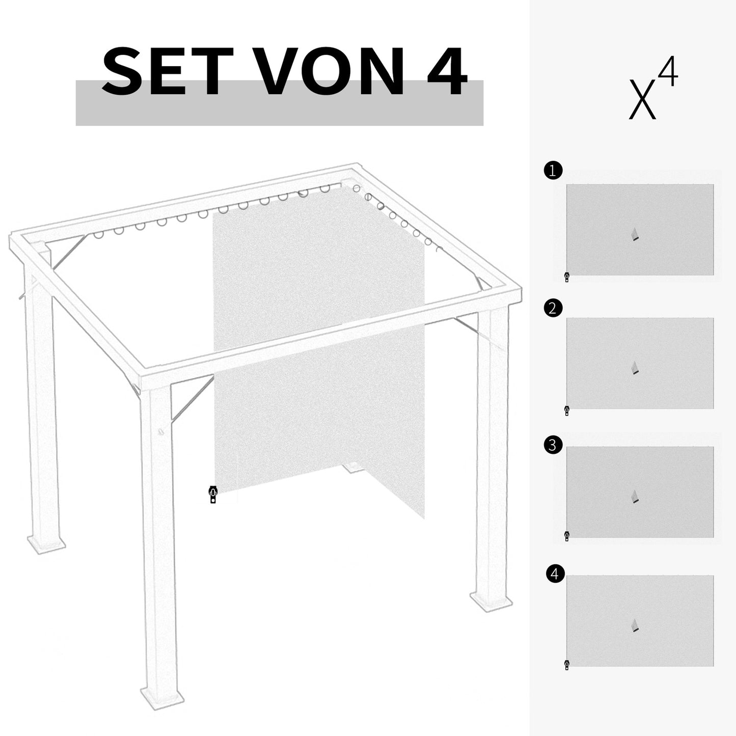 Gazebo side panels, light gray polyester, 3x4m, set of 4