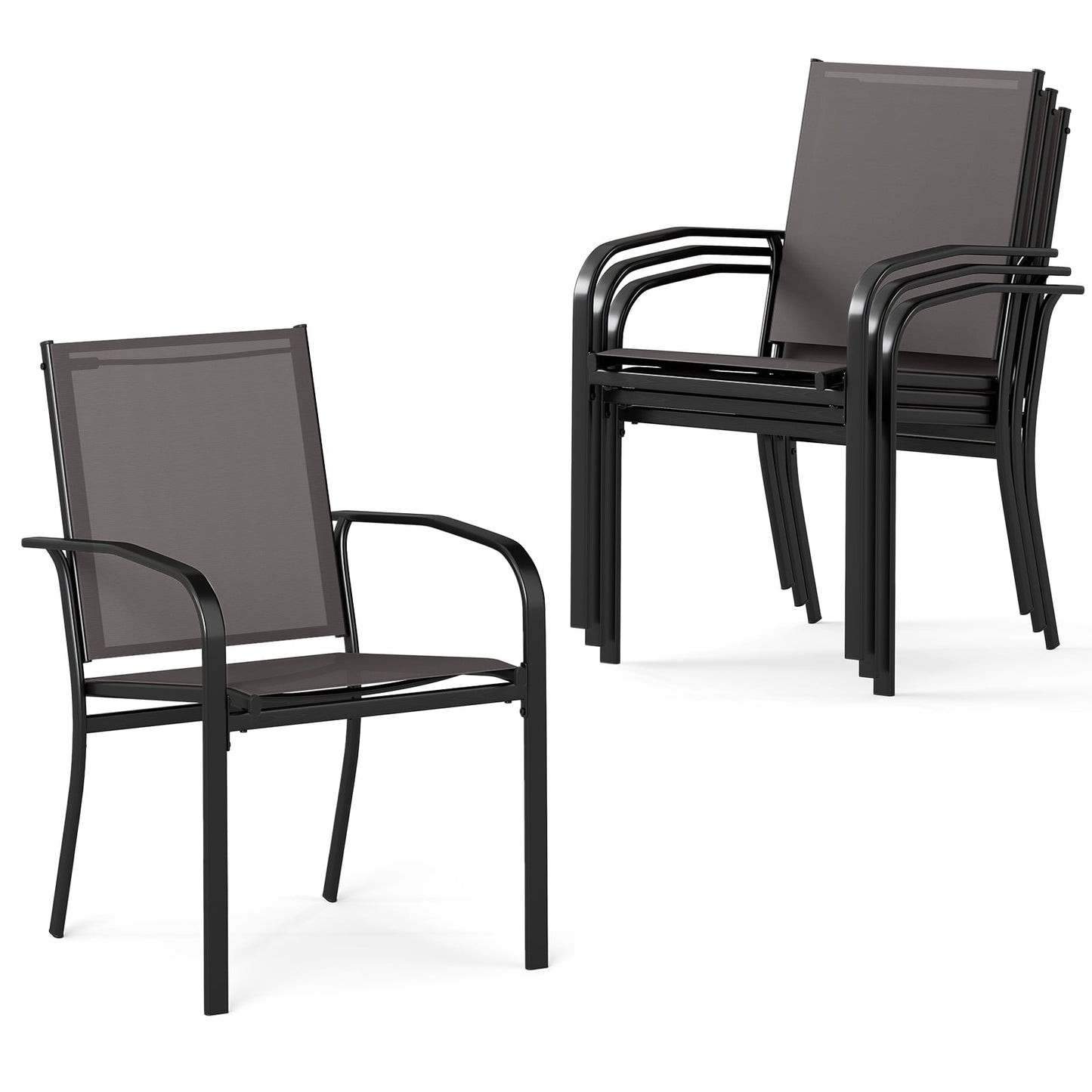 4 Stackable Outdoor Dining Chairs, Breathable Fabric, Gray