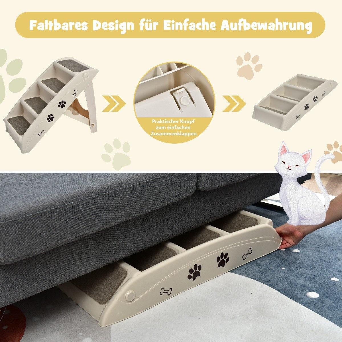 4-Step Foldable Pet Ladder, Non-Slip, 62.5 x 38 x 49 cm