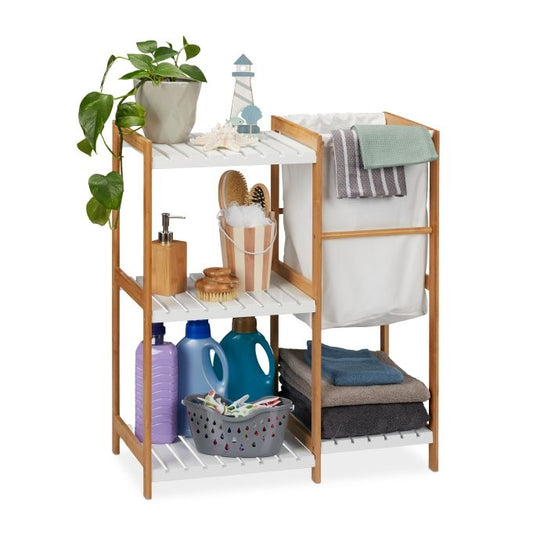 4 Tier Bathroom Shelving And Laundry Bin