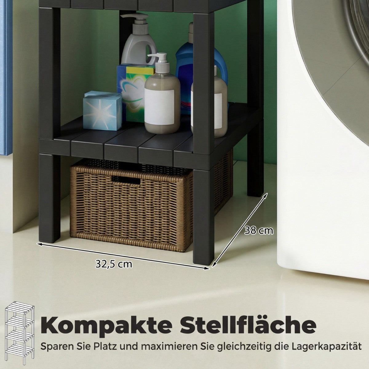 4-Tier Black Plastic Storage Shelf for Bathroom and Kitchen