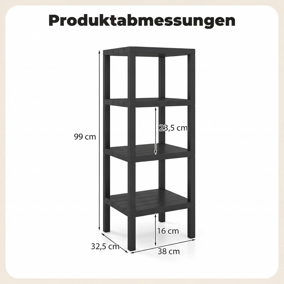 4-Tier Black Plastic Storage Shelf for Bathroom and Kitchen