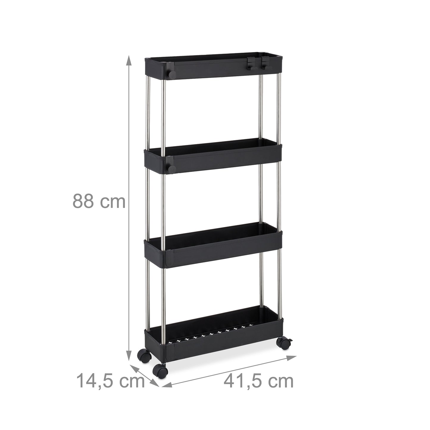 4-Tier Black Trolley for Kitchen or Bathroom Storage