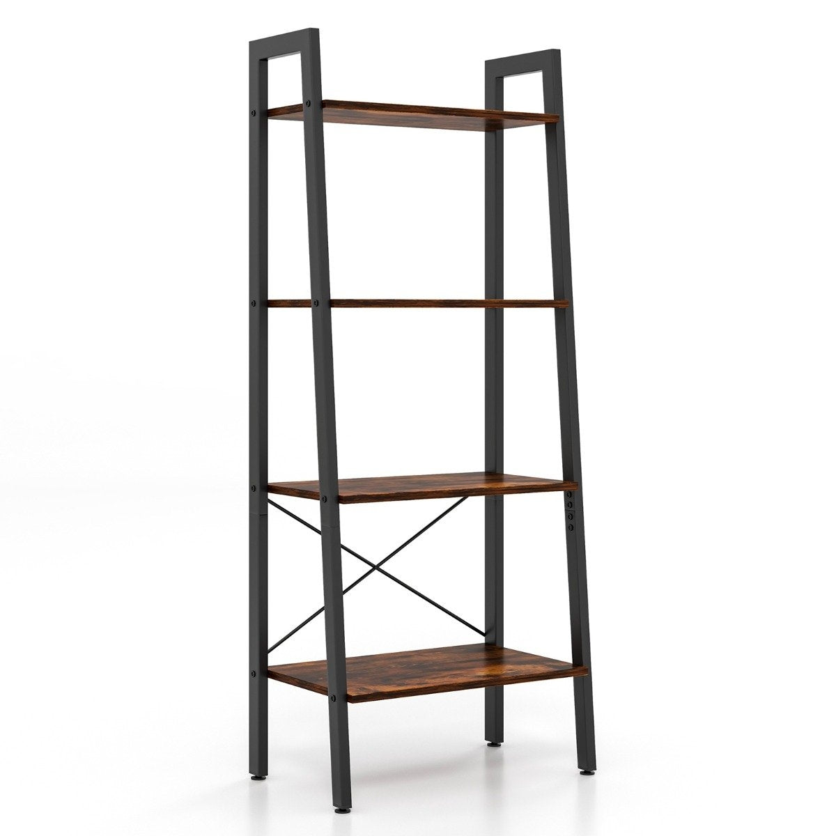 4 Tier Bookcase with Metal Frame & Adjustable Foot Pads Rustic Brown