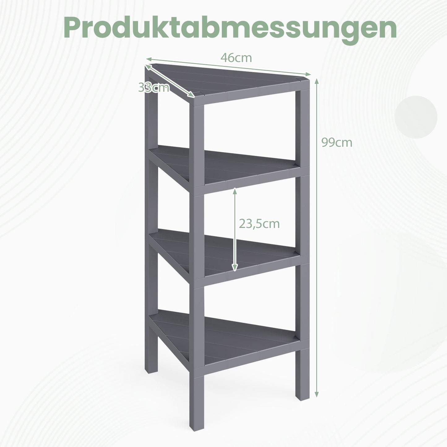 4-Tier Corner Bookshelf with Open Slatted Shelves, Grey