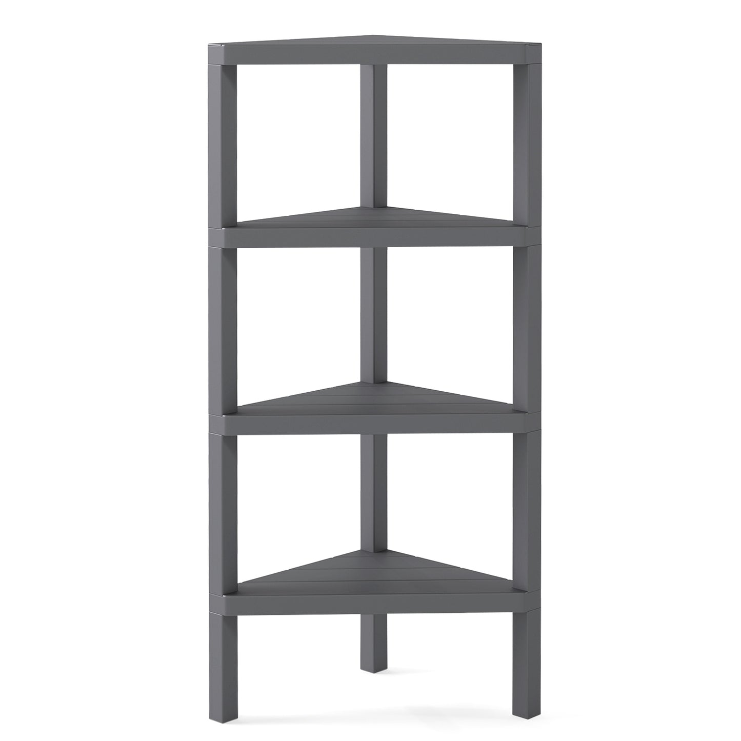 4-Tier Corner Bookshelf with Open Slatted Shelves, Grey