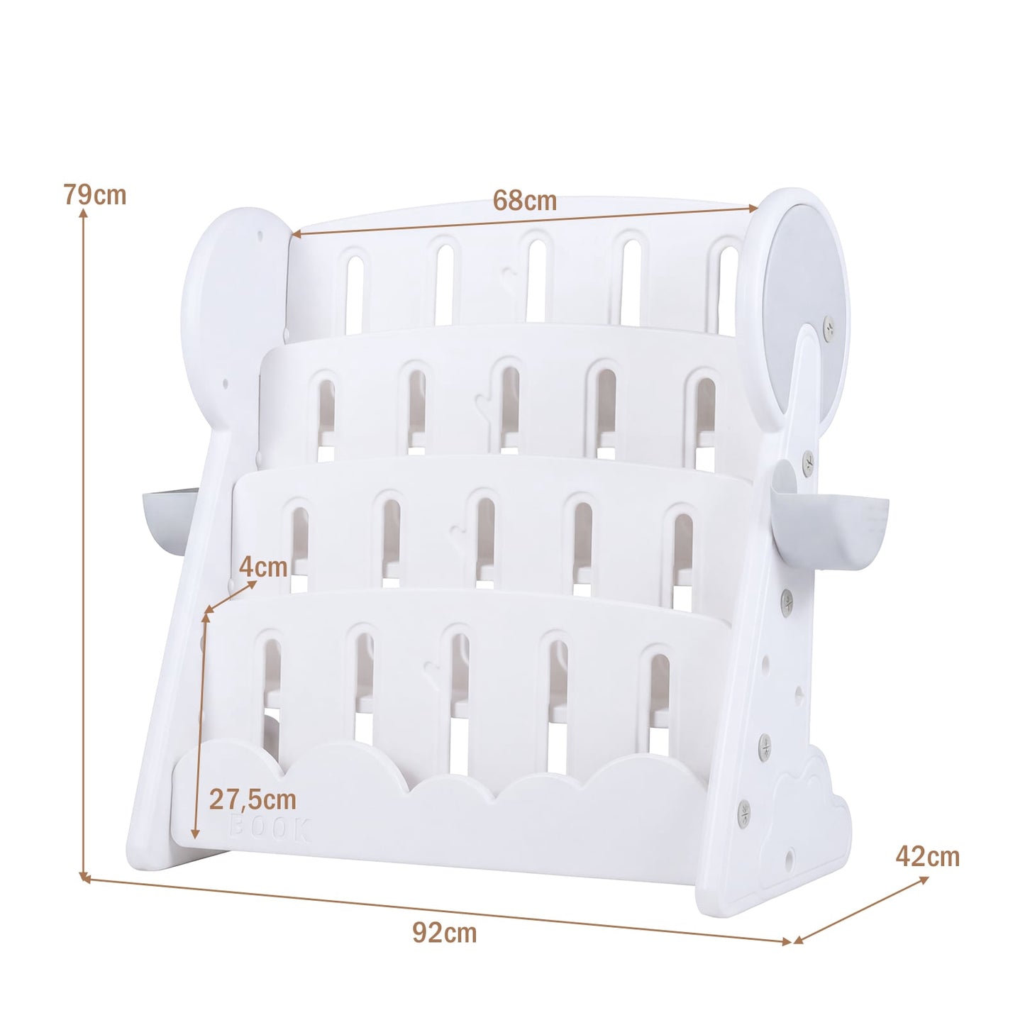 4-Tier Kids Bookshelf with Storage Boxes, Reversible Shelf