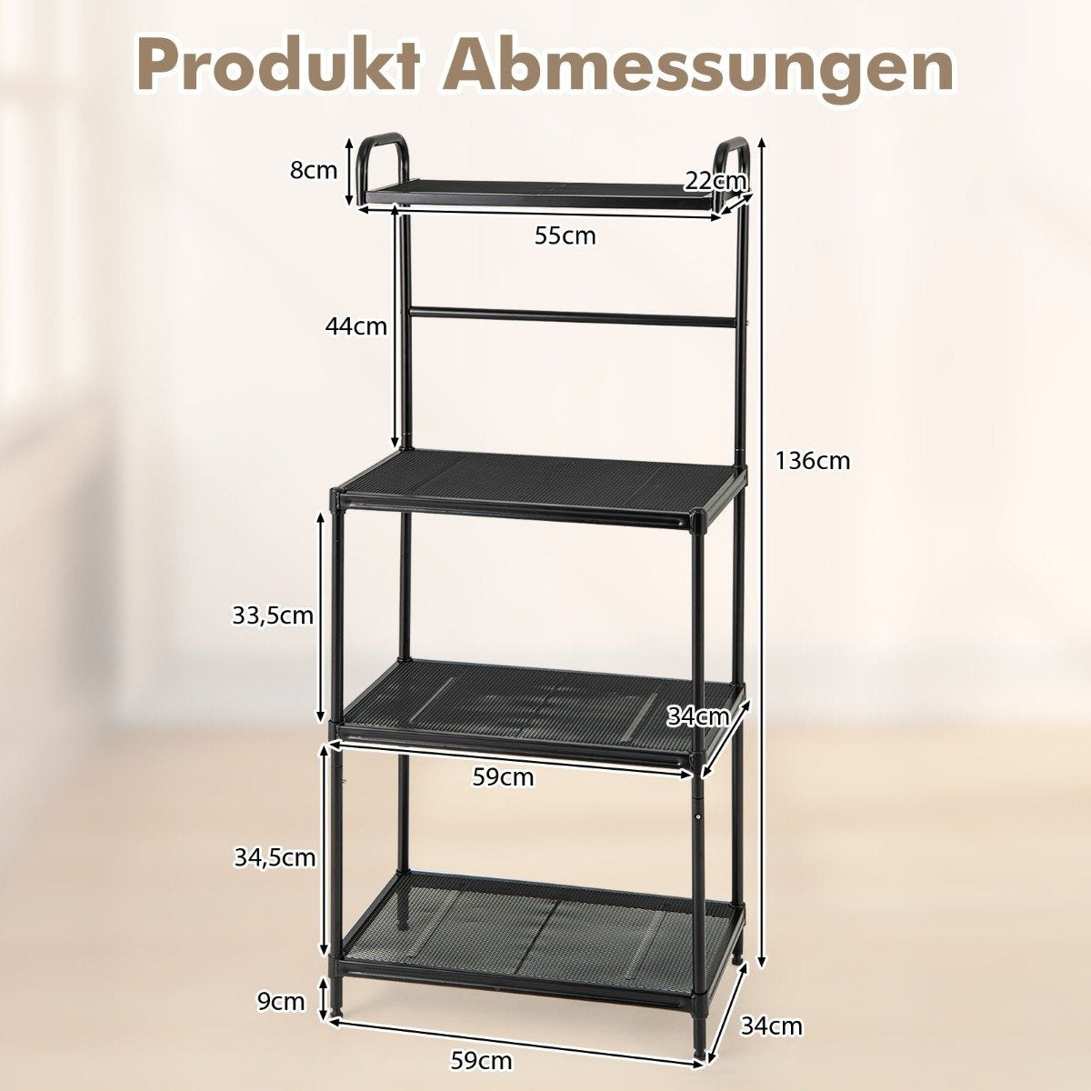 4-Tier Metal Kitchen Shelf with Adjustable Shelves, Black