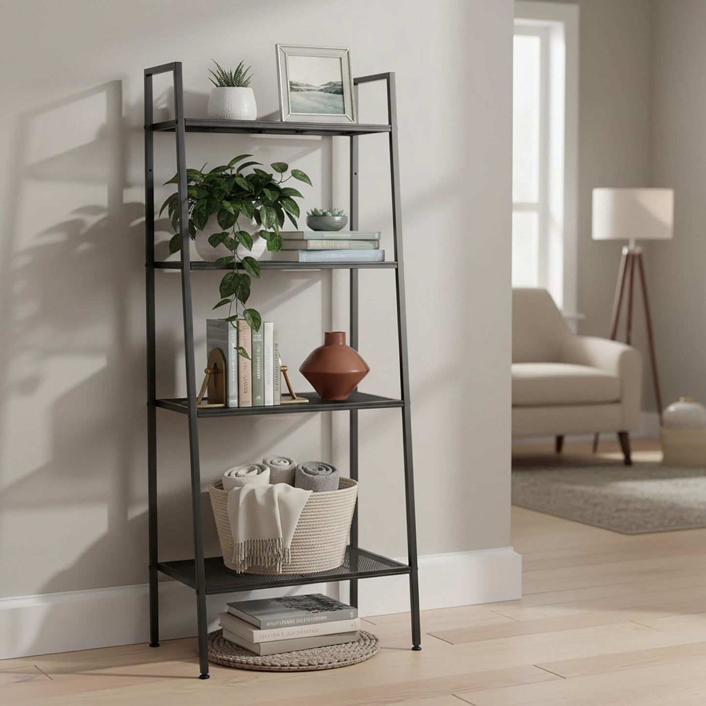 4-Tier Metal Ladder Shelf for Home Storage
