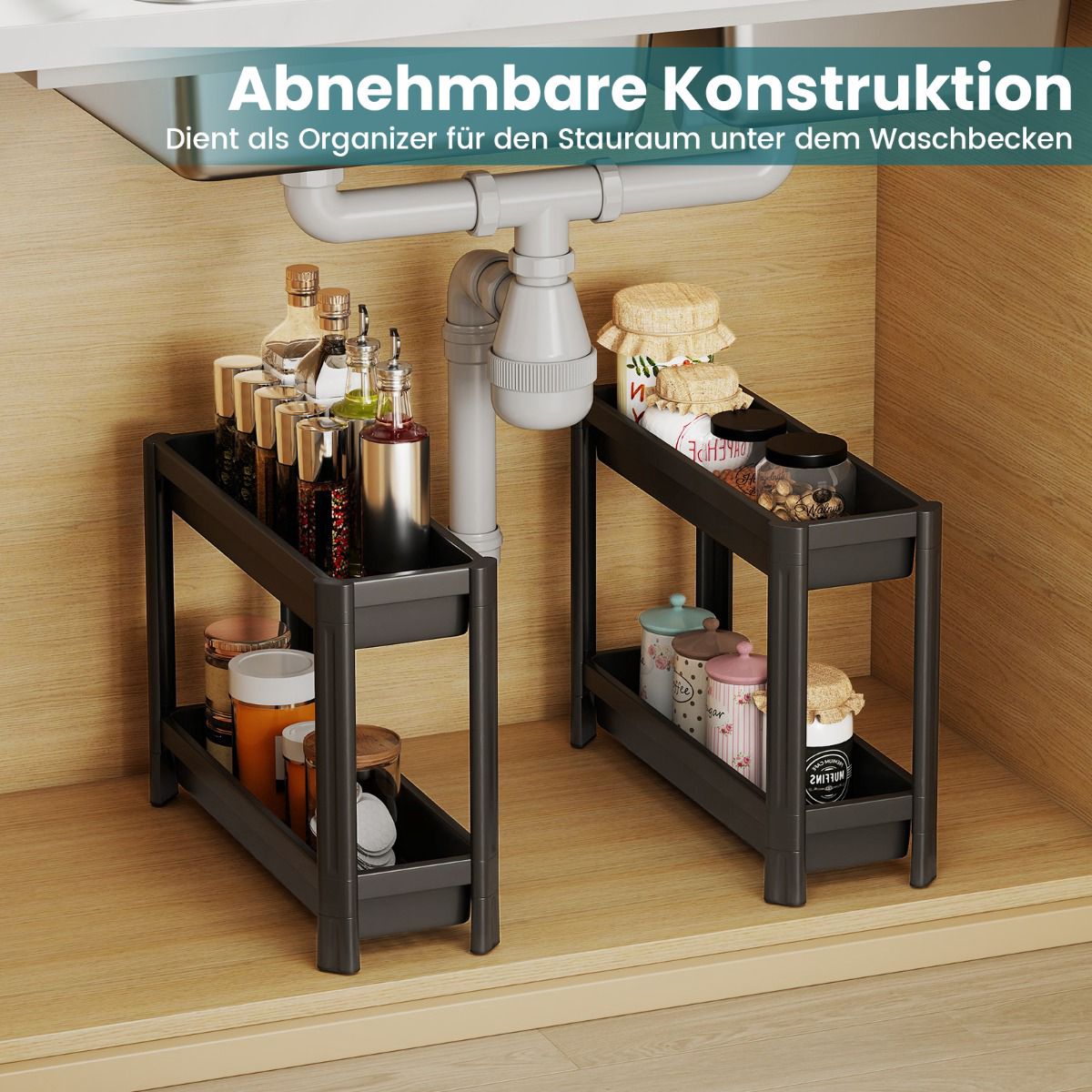 4-Tier Narrow Rolling Kitchen Cart with Handles, Black