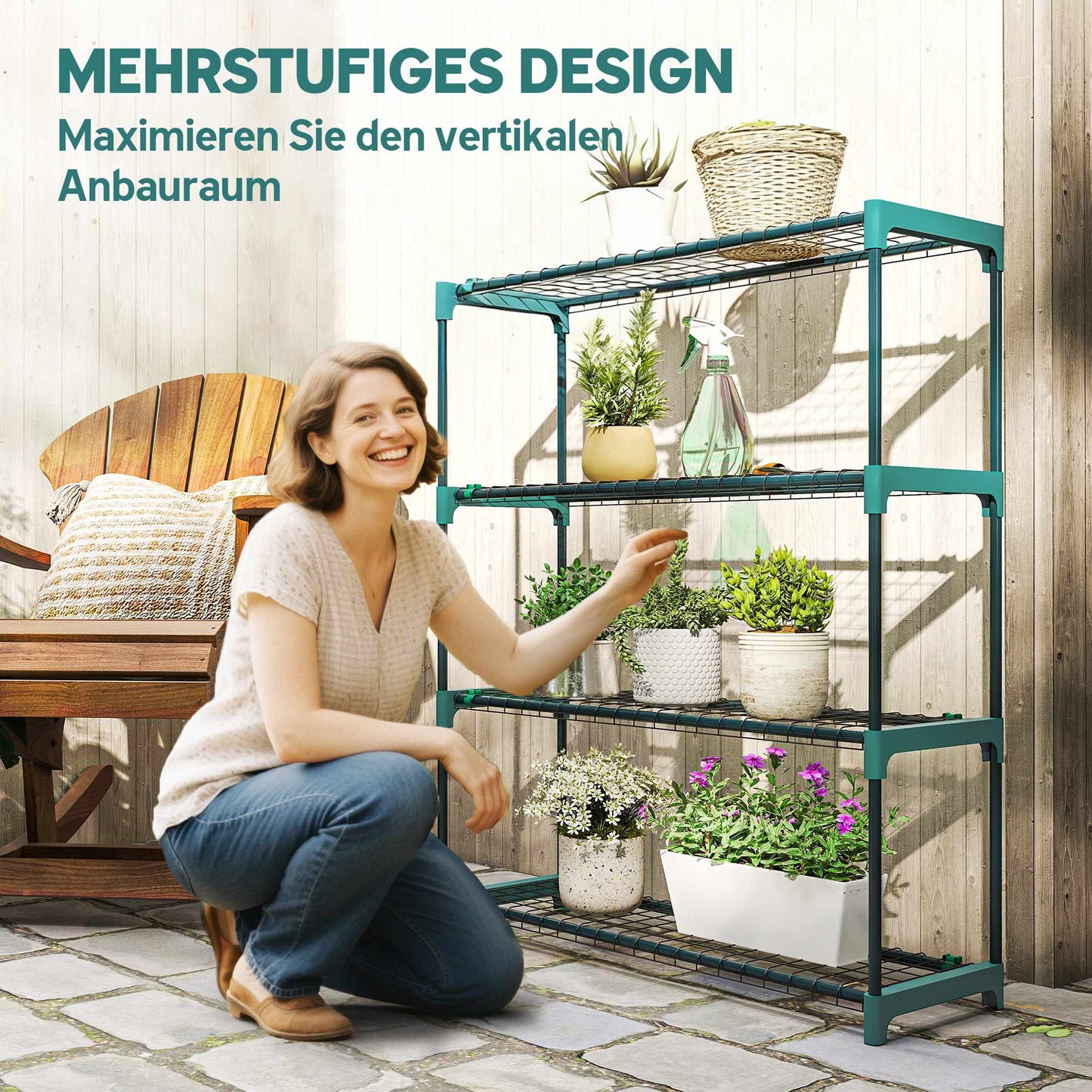 4-Tier Plant Stand Set, Indoor Outdoor Steel, 104 cm