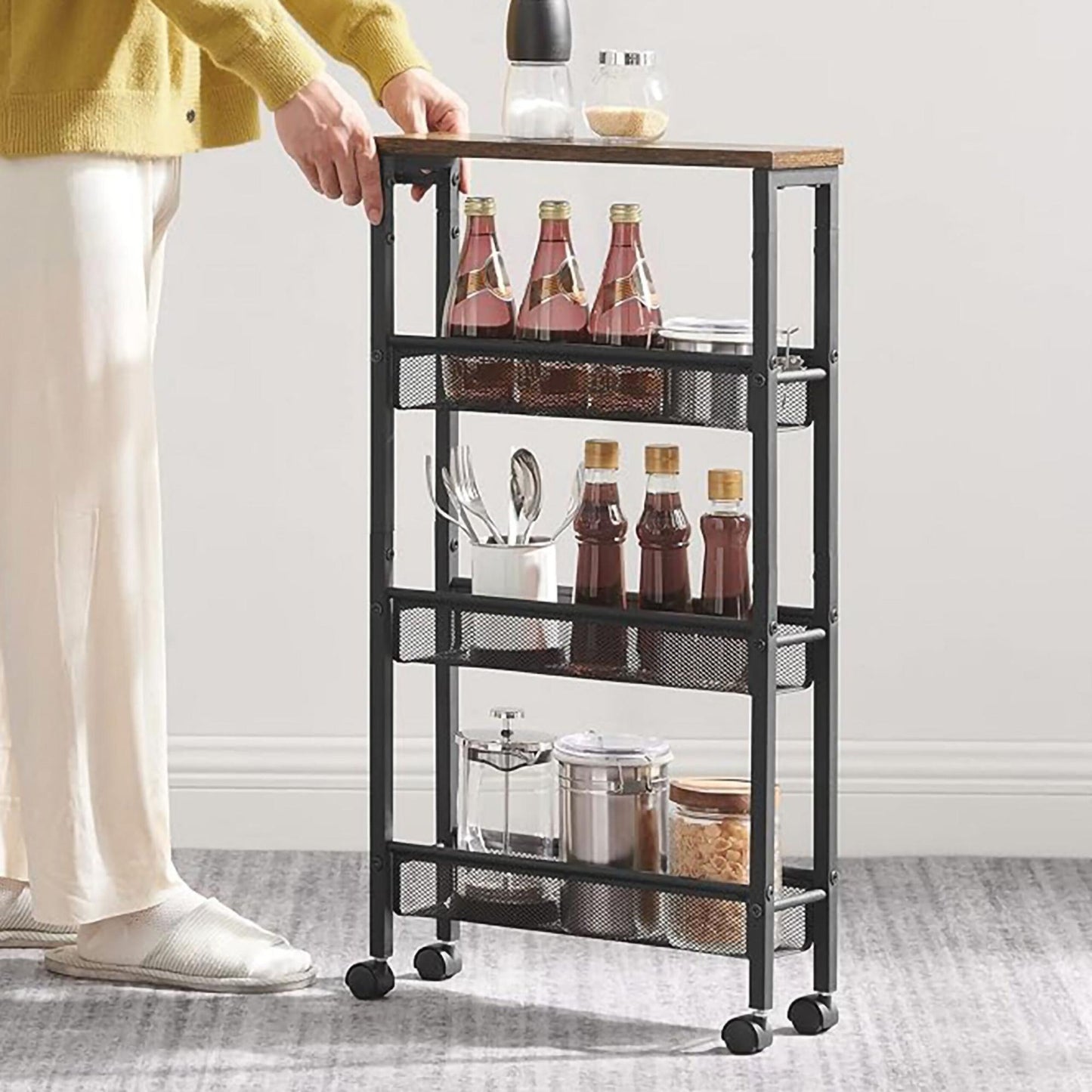 4-Tier Slim Trolley for Kitchen or Bathroom Storage