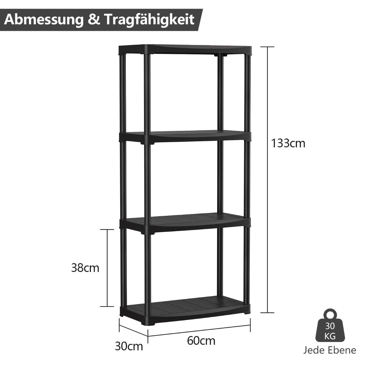 4 Tier Storage Rack Freestanding Shelving Versatile Garage Shelves Black
