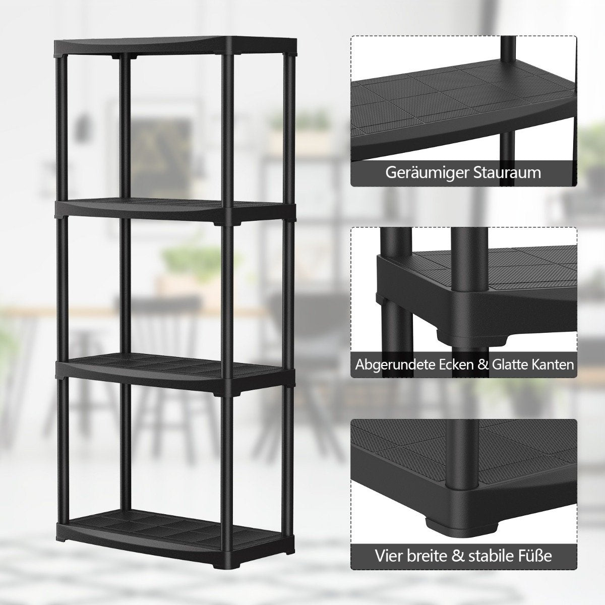 4 Tier Storage Rack Freestanding Shelving Versatile Garage Shelves Black