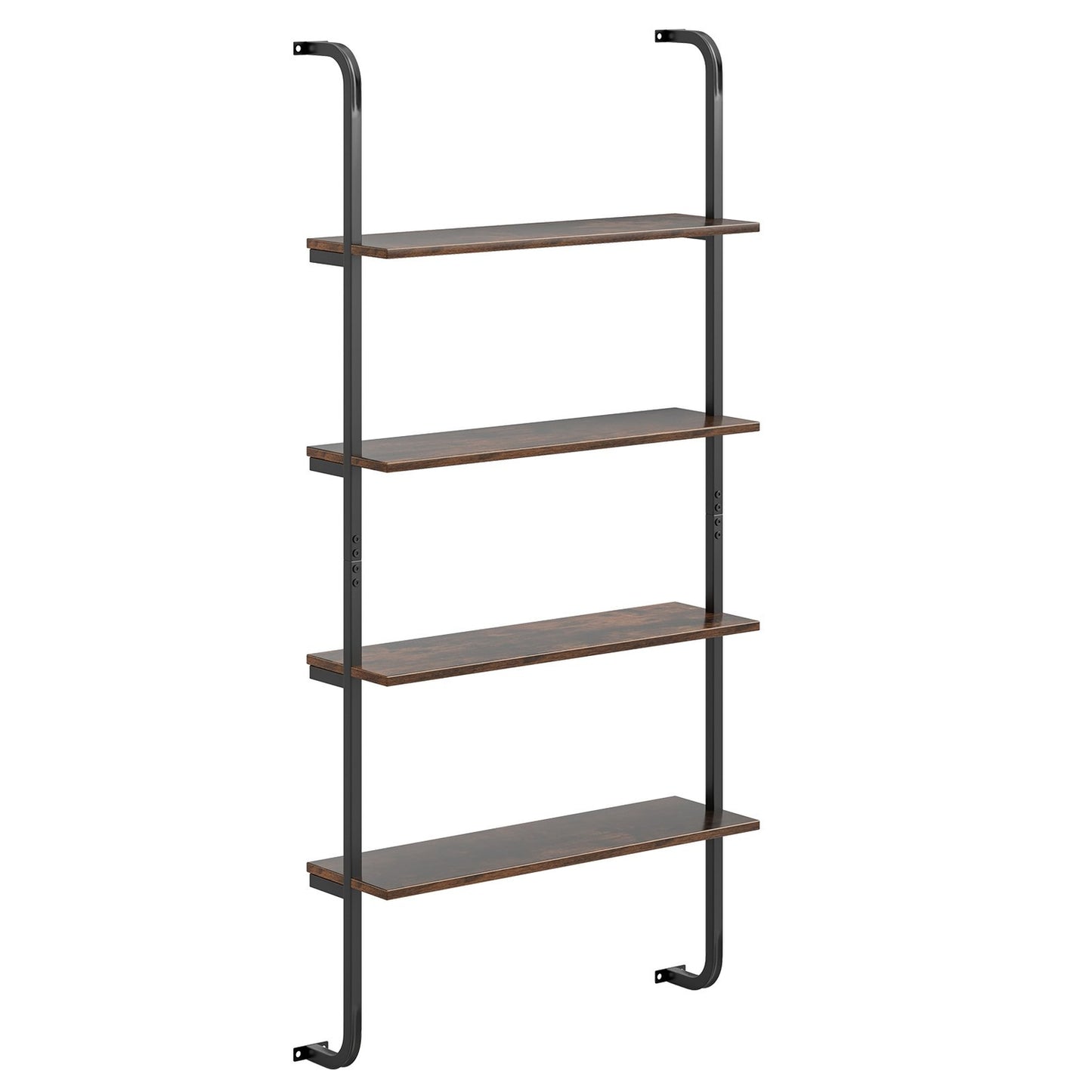 4-Tier Wall-Mounted Ladder Shelf, Wood & Metal, 70x20.5x150 cm