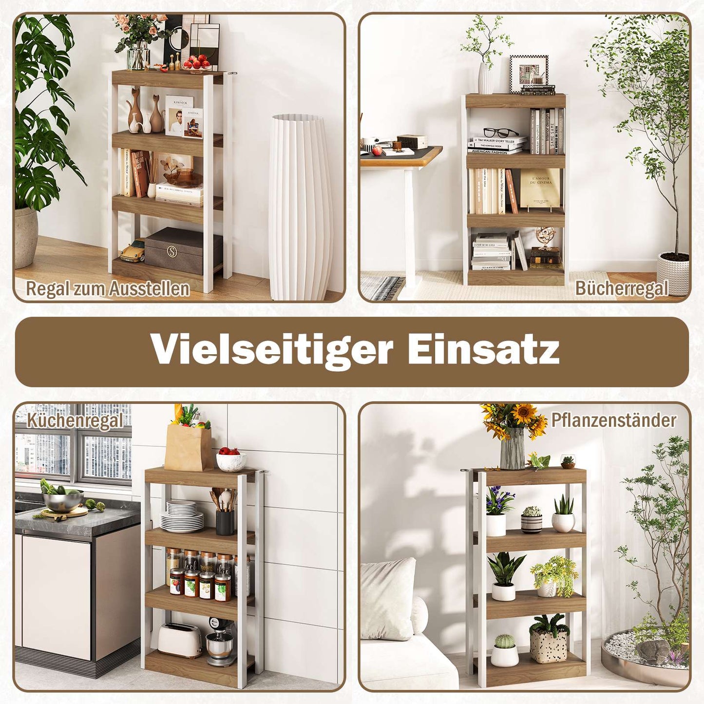 4-Tier Wooden Shelf with Anti-Tip Kits, Open Shelves