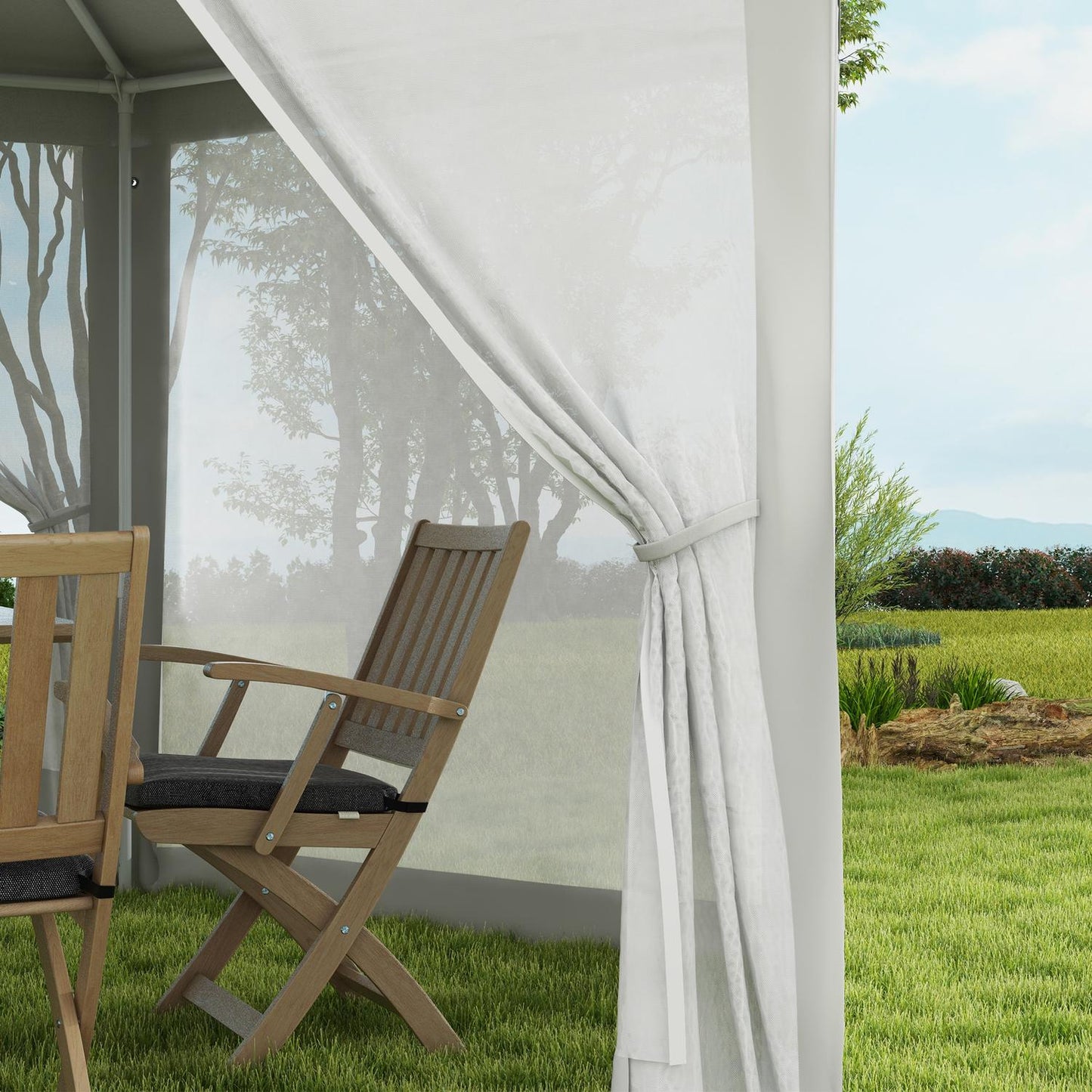 Hexagonal Cream Party Tent, Mosquito Net, Polyester