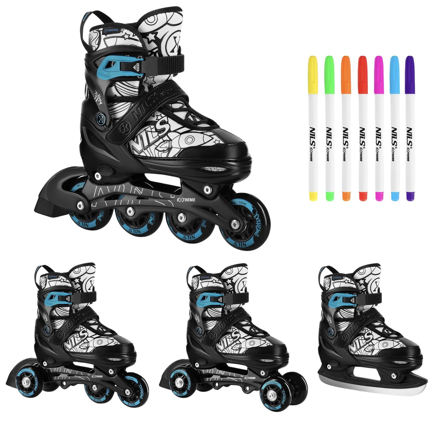 4-in-1 Adjustable Skates Set, Green, Size S (31-34)