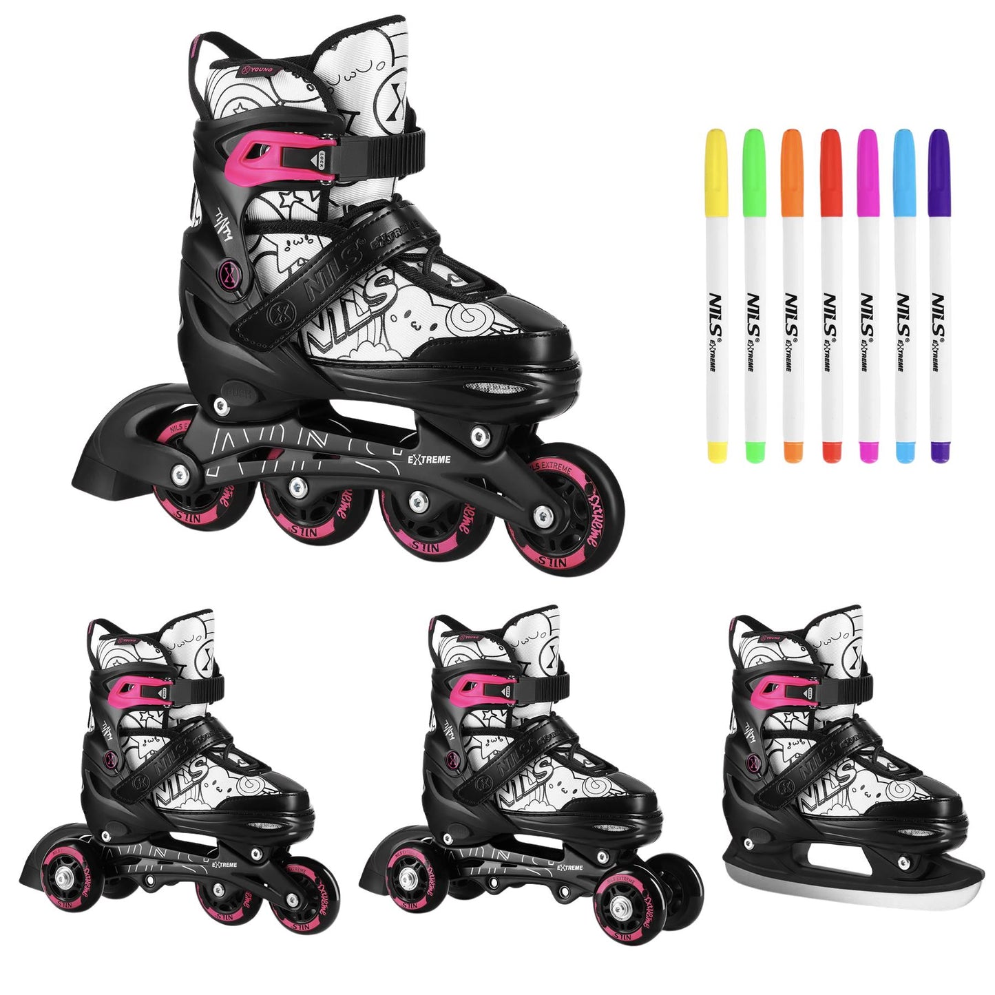 4-in-1 Adjustable Skates Set, Pink, Size S (31-34)