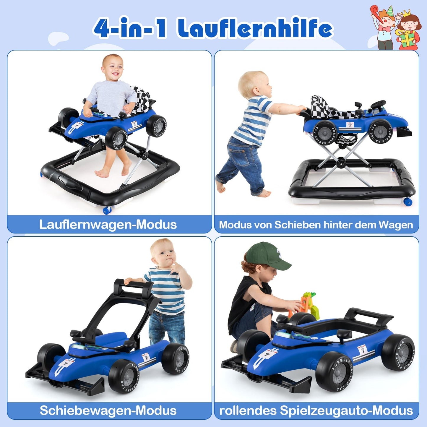 4-in-1 Baby Walker with Adjustable Height and Music