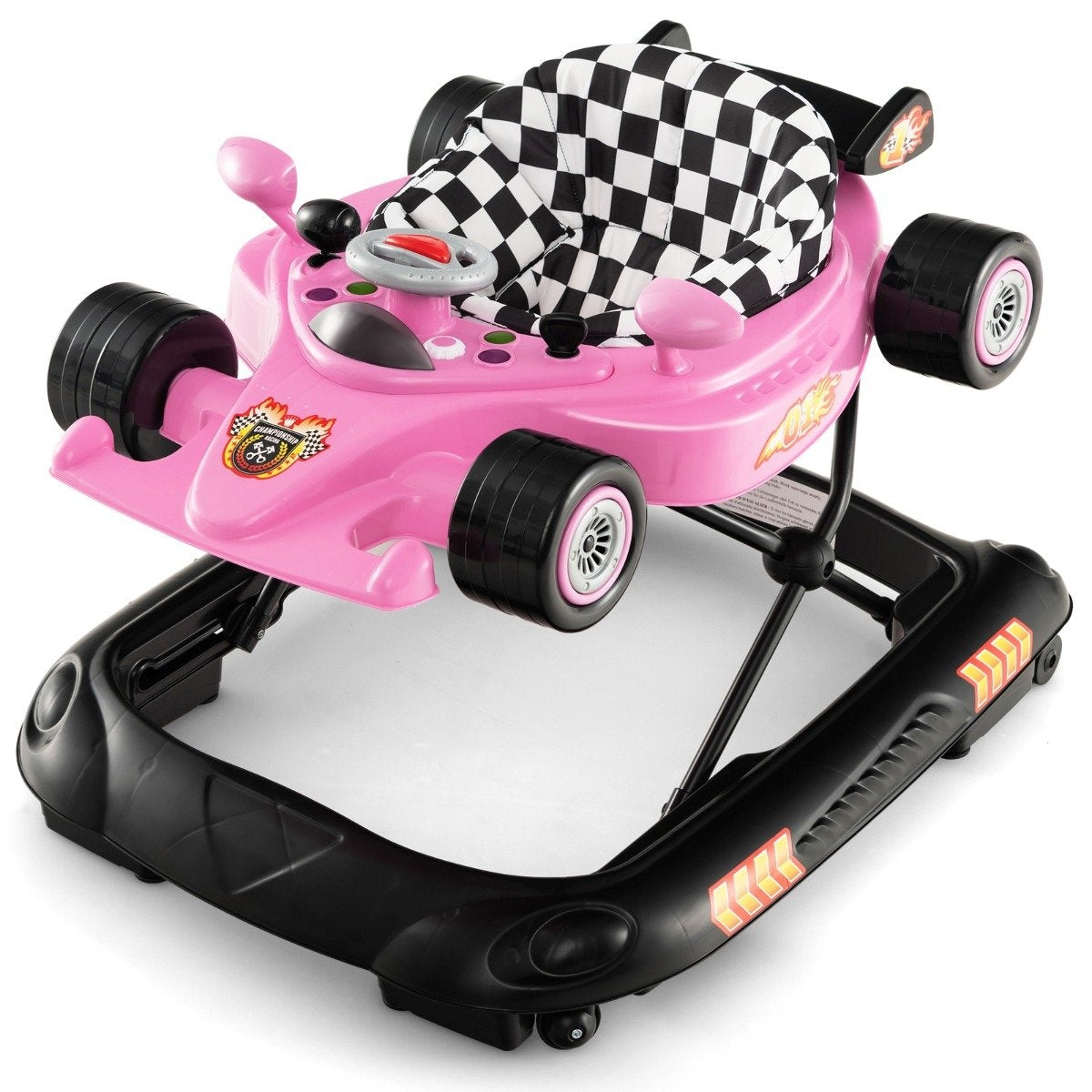 4-in-1 Baby Walker with Adjustable Heights, Pink Car Design