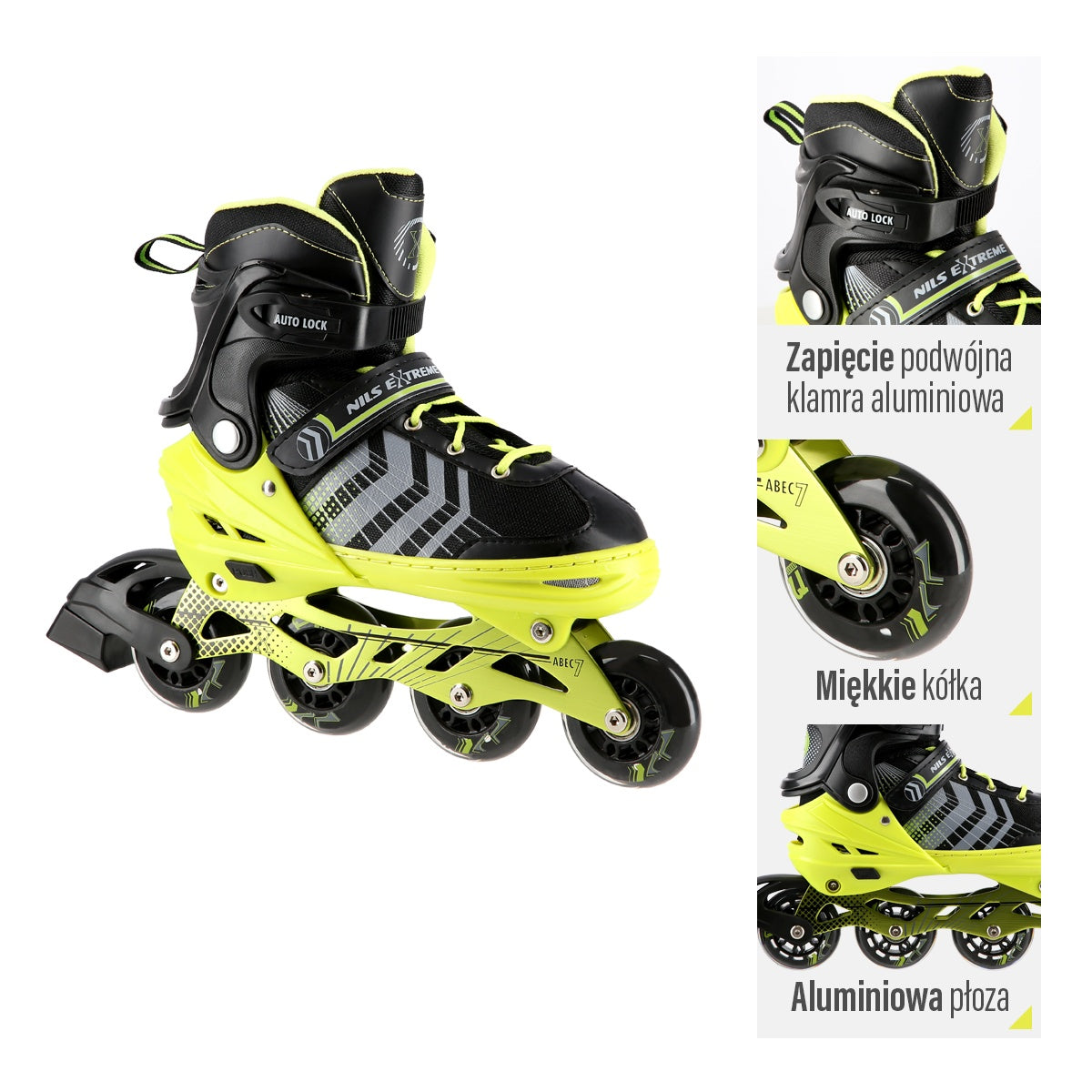 4-in-1 Black-Green Inline & Hockey Ice Skates, Size M