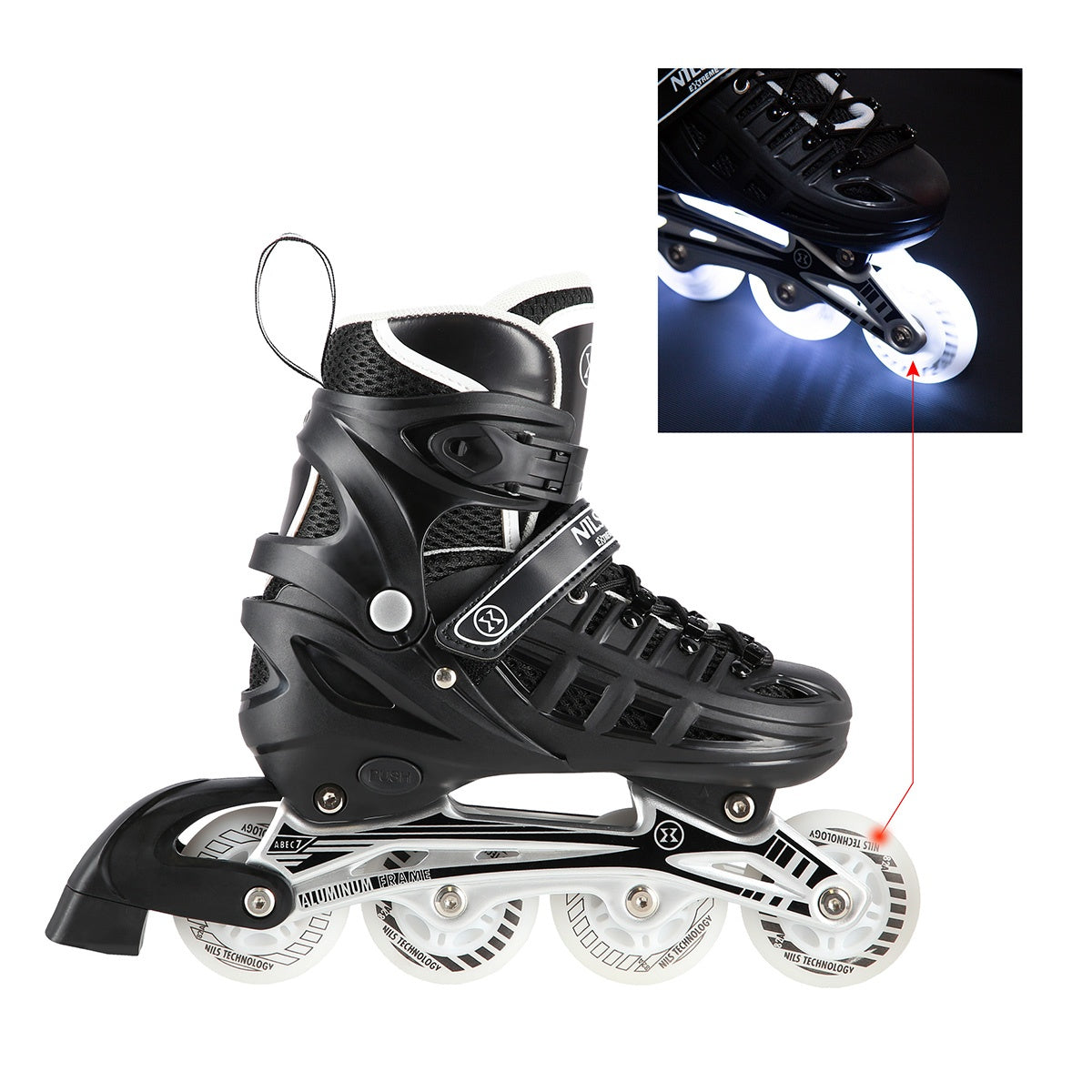 4-in-1 Black LED Inline/Ice Skates, Size M (35-38)