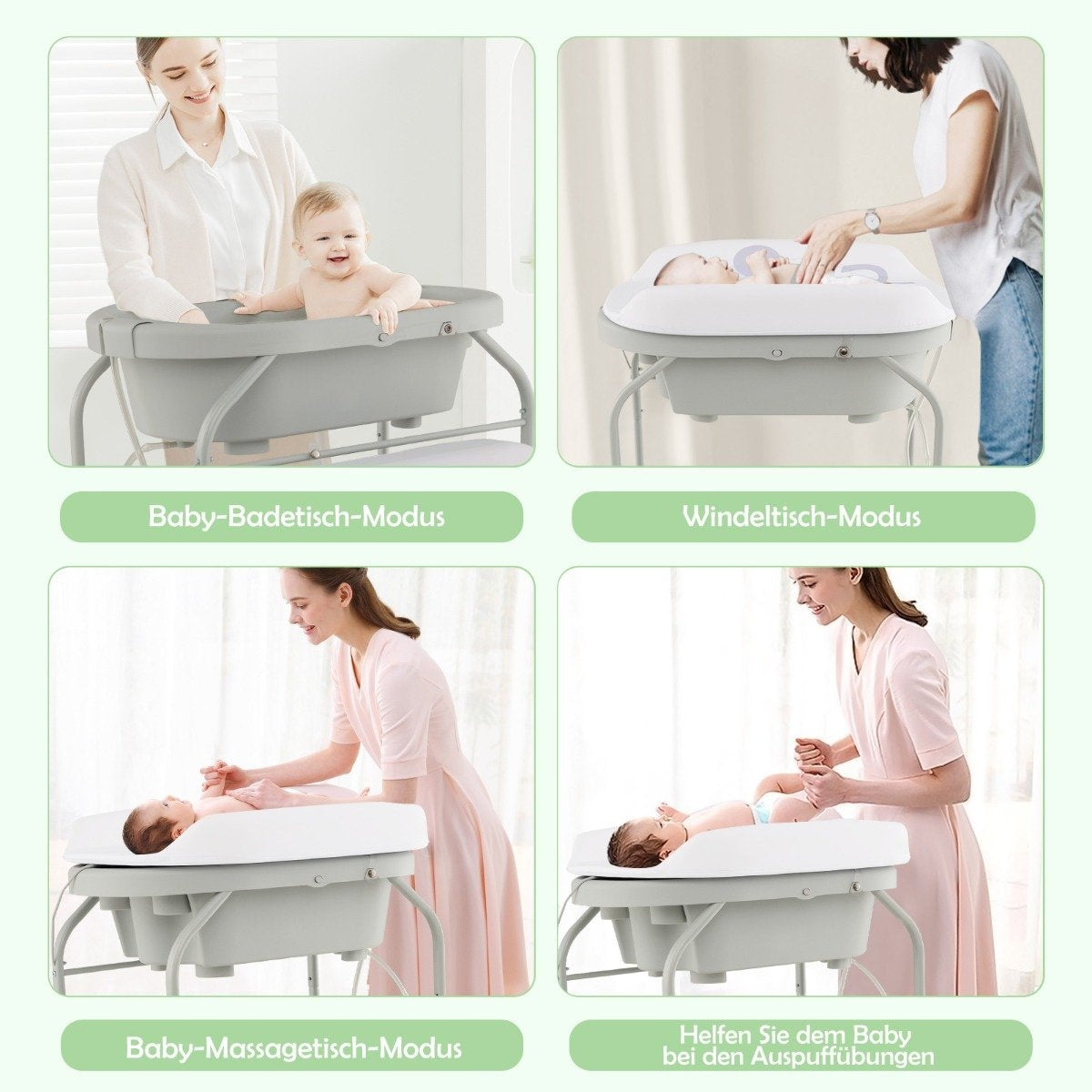 4 in 1 Folding Changing Table with Bathtub Portable Changing Table with Changing Mat Light Gray