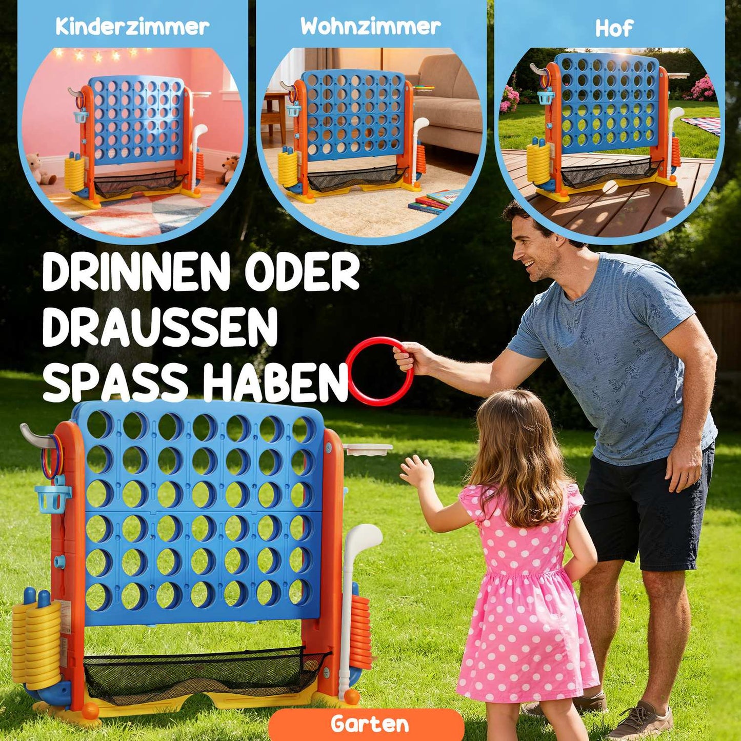 4-in-1 Game Set, Adjustable, Plastic, Colorful