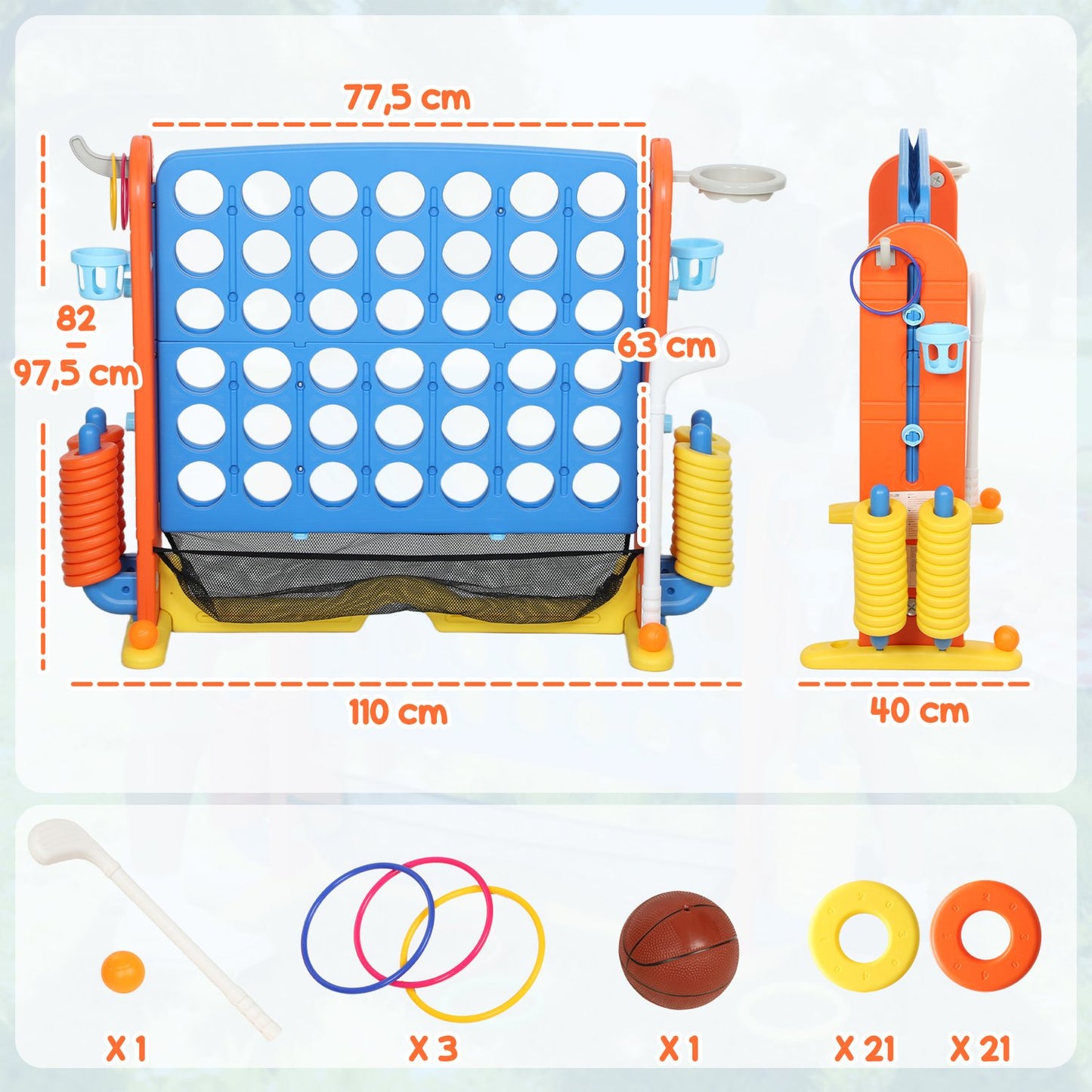 4-in-1 Game Set, Adjustable, Plastic, Colorful
