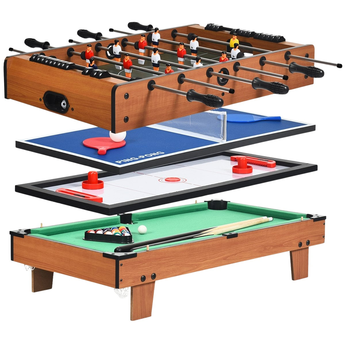 4-in-1 Game Table: Foosball, Billiards, Table Tennis, Hockey