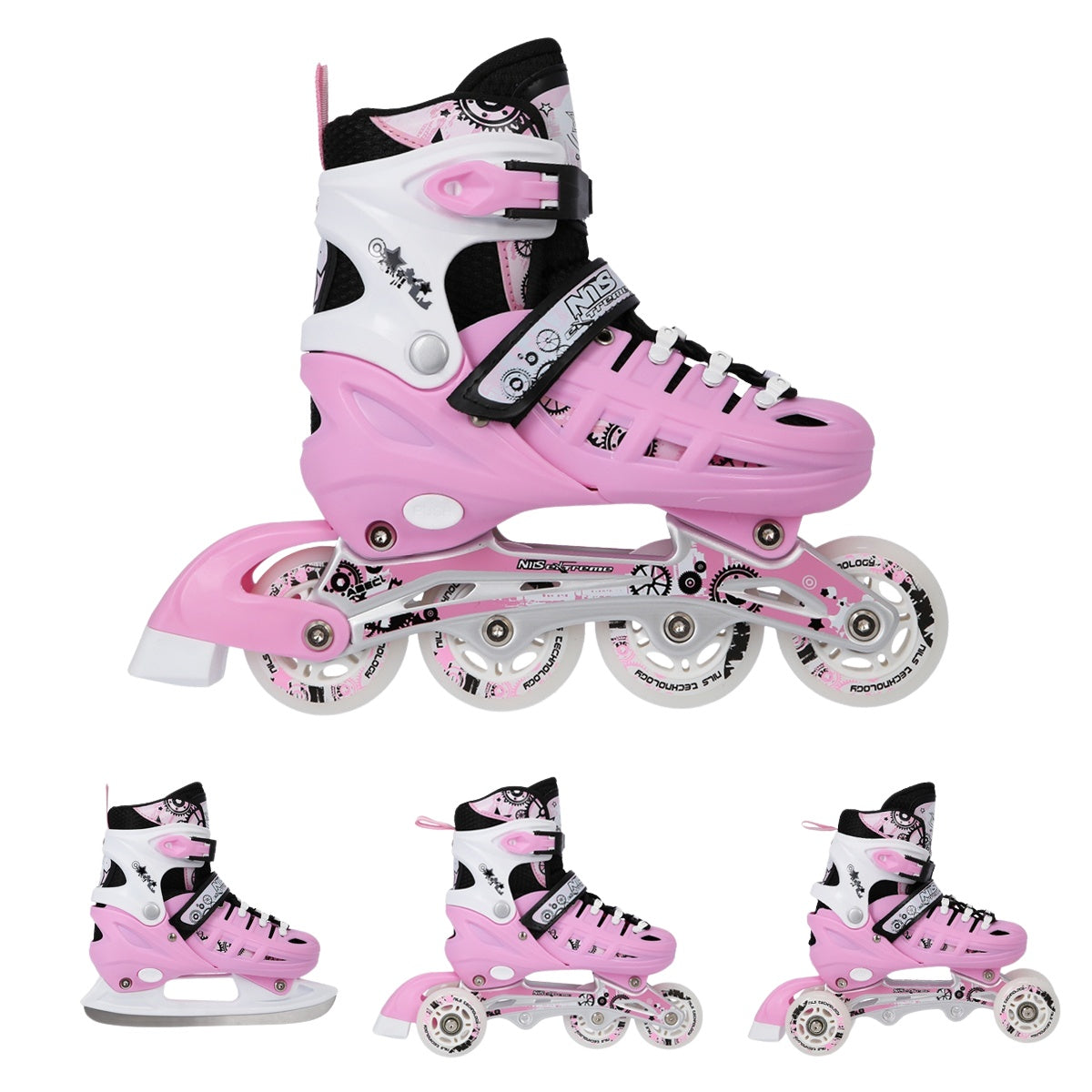 4-in-1 Inline/Ice Skates, Pink, Size M (35-38)