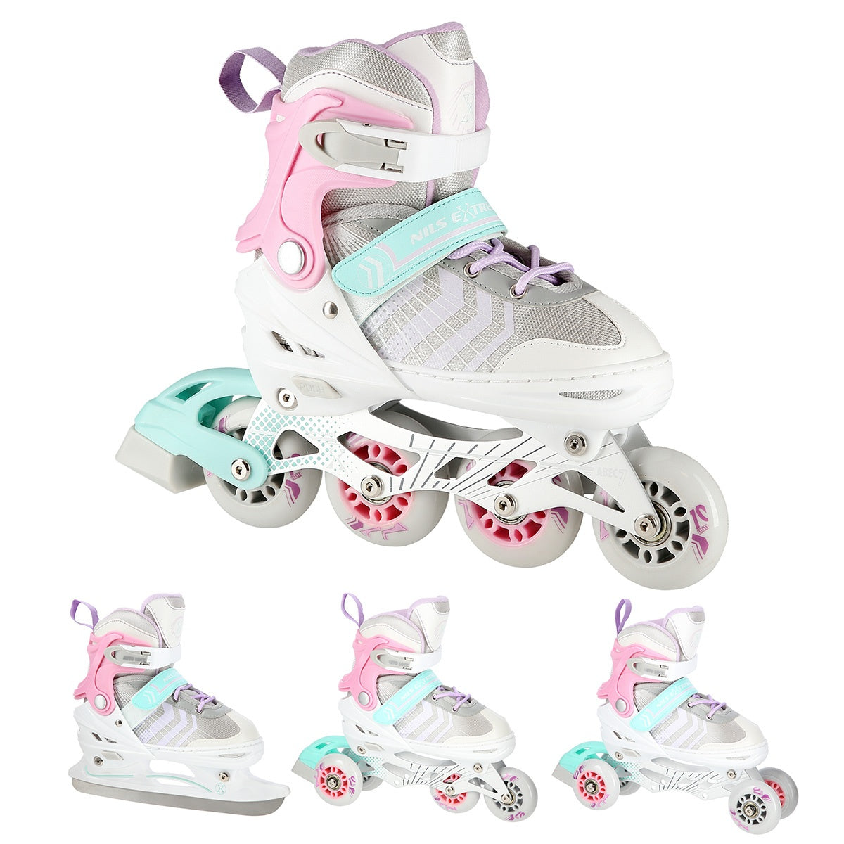 4-in-1 Inline & Ice Skates, Pink, Size S (29-33)