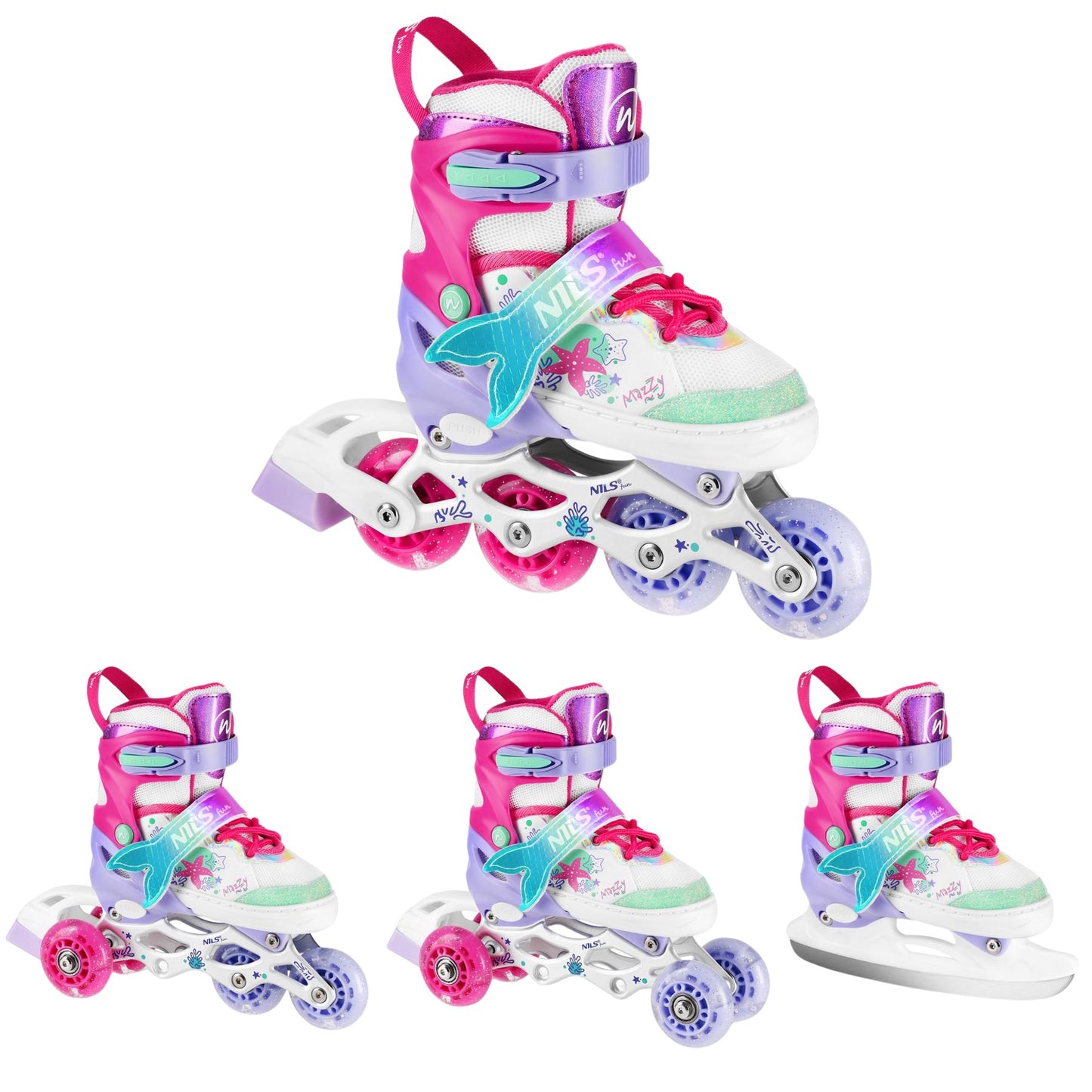 4-in-1 Kids Skates Set, Adjustable Size M (35-38)