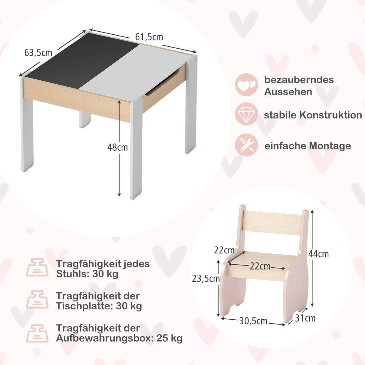 4-in-1 Kids Table Set with Storage and Chalkboard