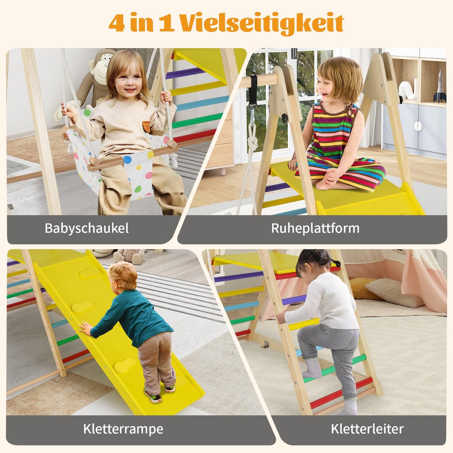 4-in-1 Montessori Climbing Set with Swing & Ramp