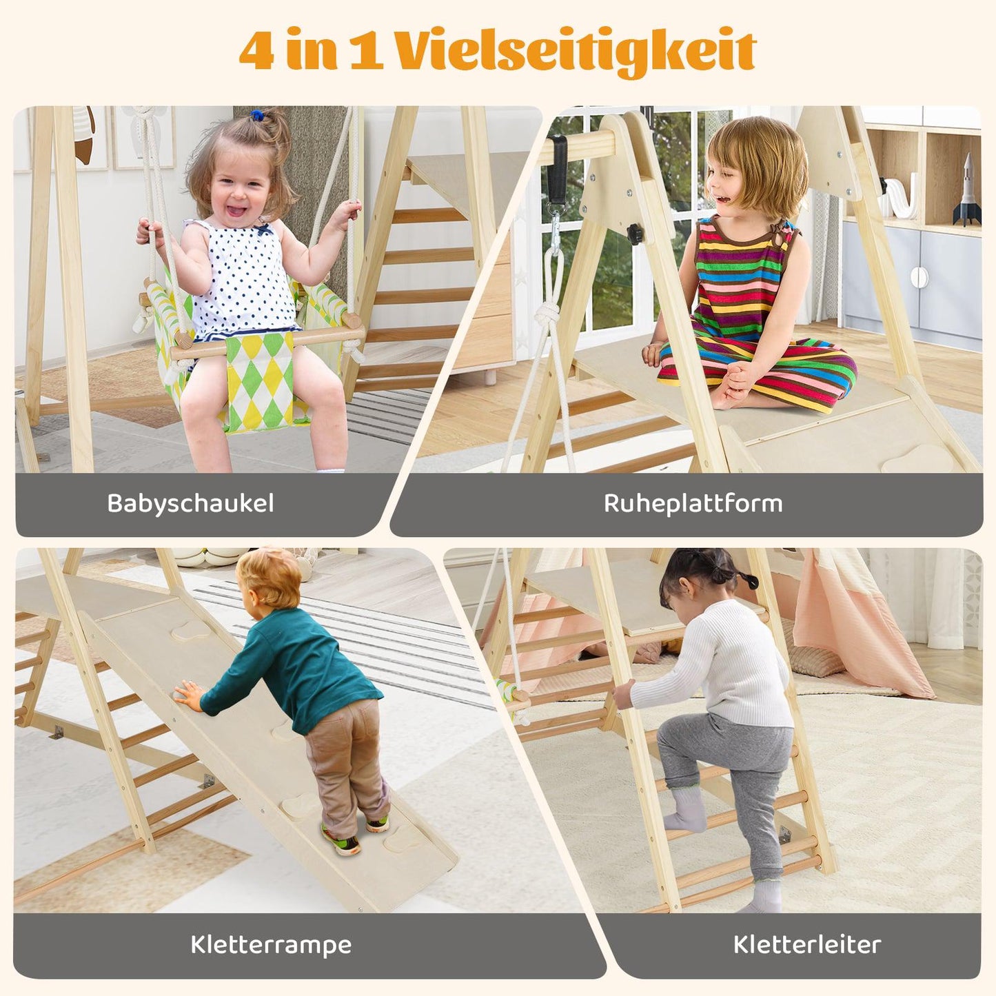 4-in-1 Montessori Indoor Climbing Set with Baby Swing