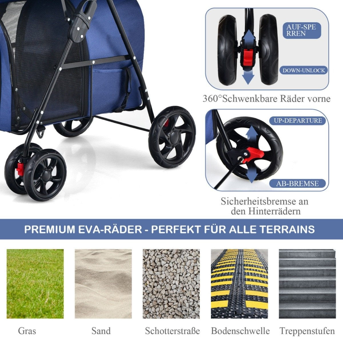4 in 1 Multifunctional Stroller Double Layer Pet Stroller Blue