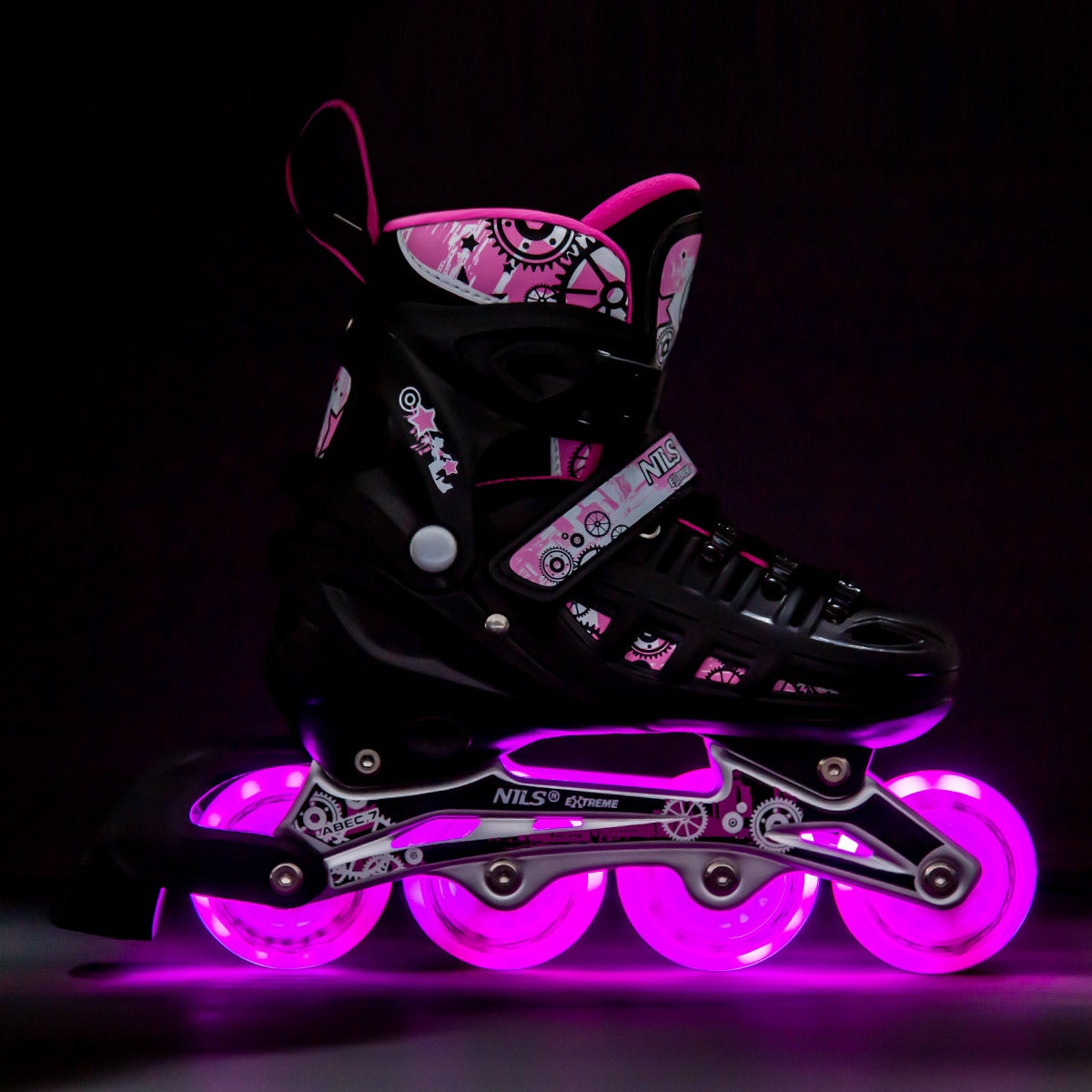 4-in-1 Pink LED Inline/Ice Skates, Size S (31-34)