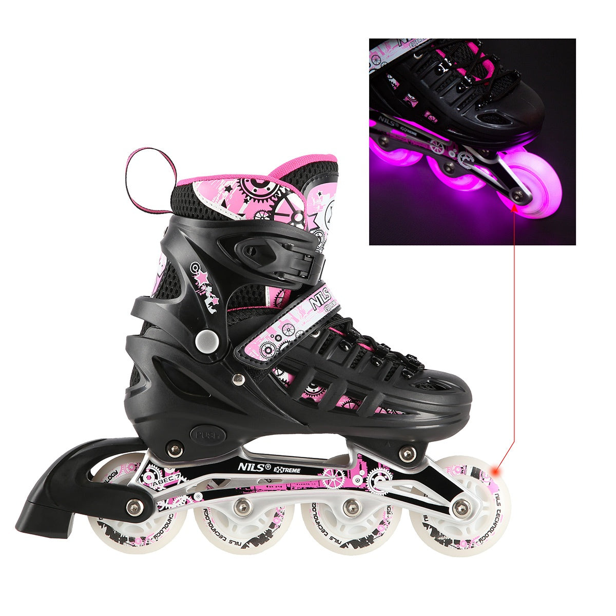 4-in-1 Pink LED Inline/Ice Skates, Size S (31-34)